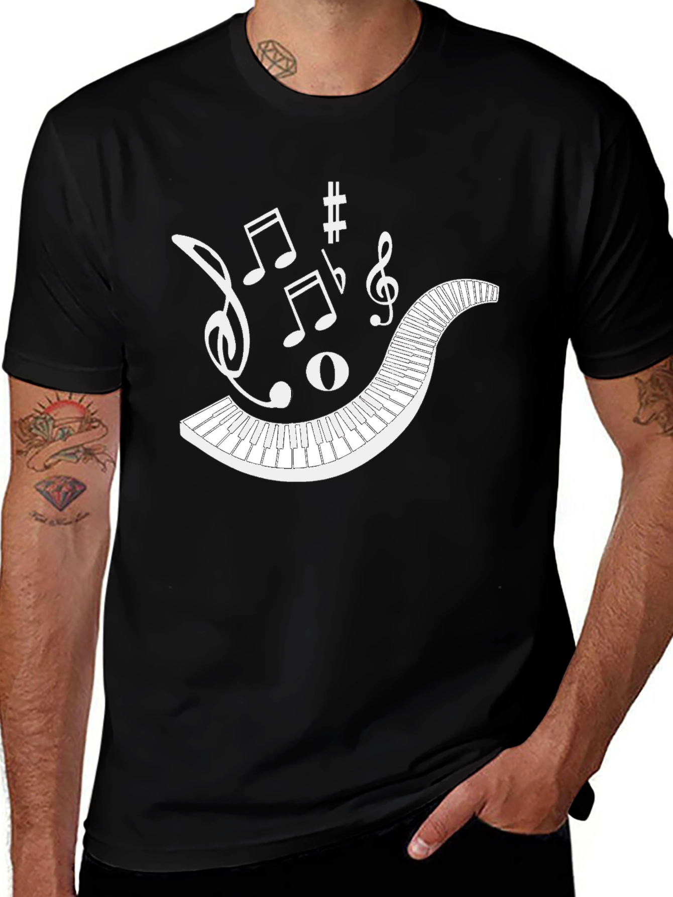 Musical Keyboard Notes Black Graphic Tee