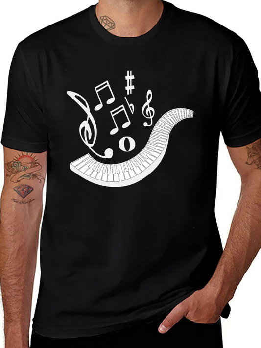Musical Keyboard Notes Black Graphic Tee