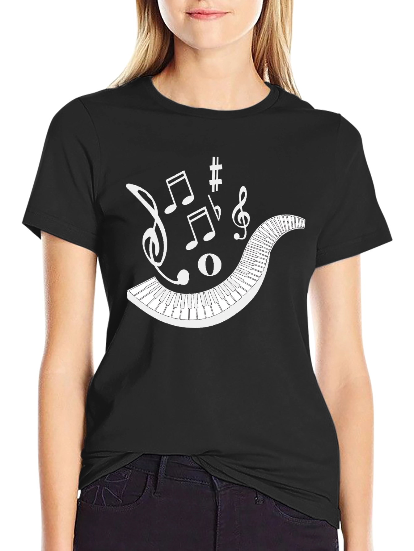 Musical Keyboard Notes Black Graphic Tee