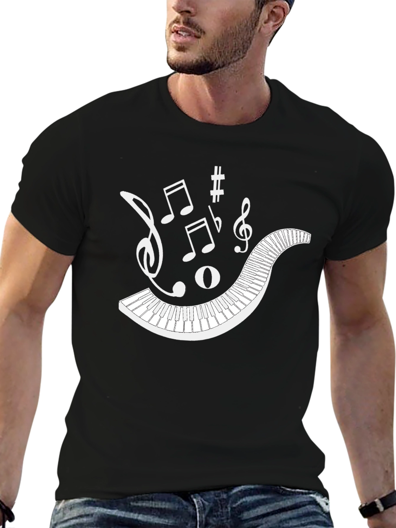 Musical Keyboard Notes Black Graphic Tee