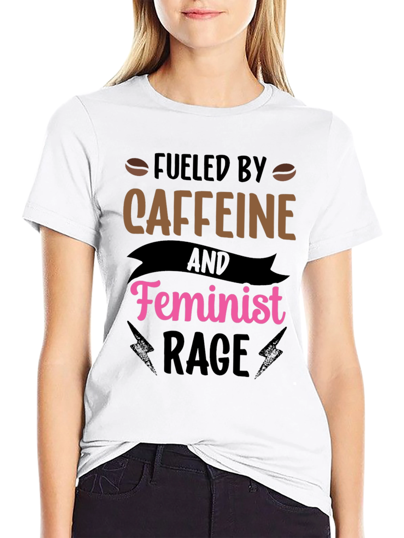 Fueled by Caffeine Feminist Rage Black T-Shirt