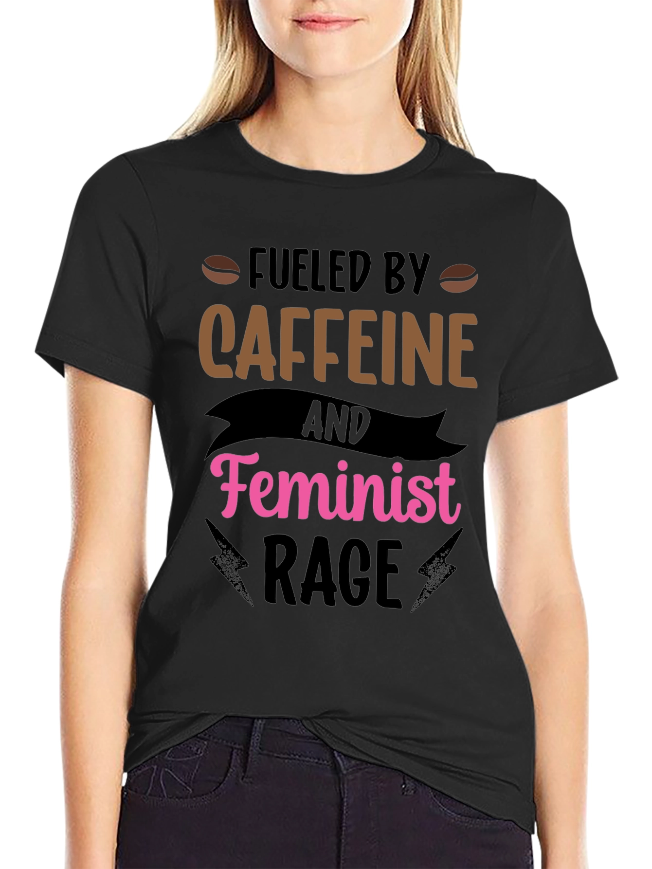 Fueled by Caffeine Feminist Rage Black T-Shirt