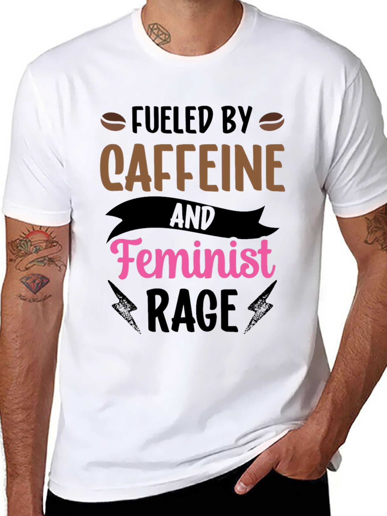 Fueled by Caffeine Feminist Rage Black T-Shirt