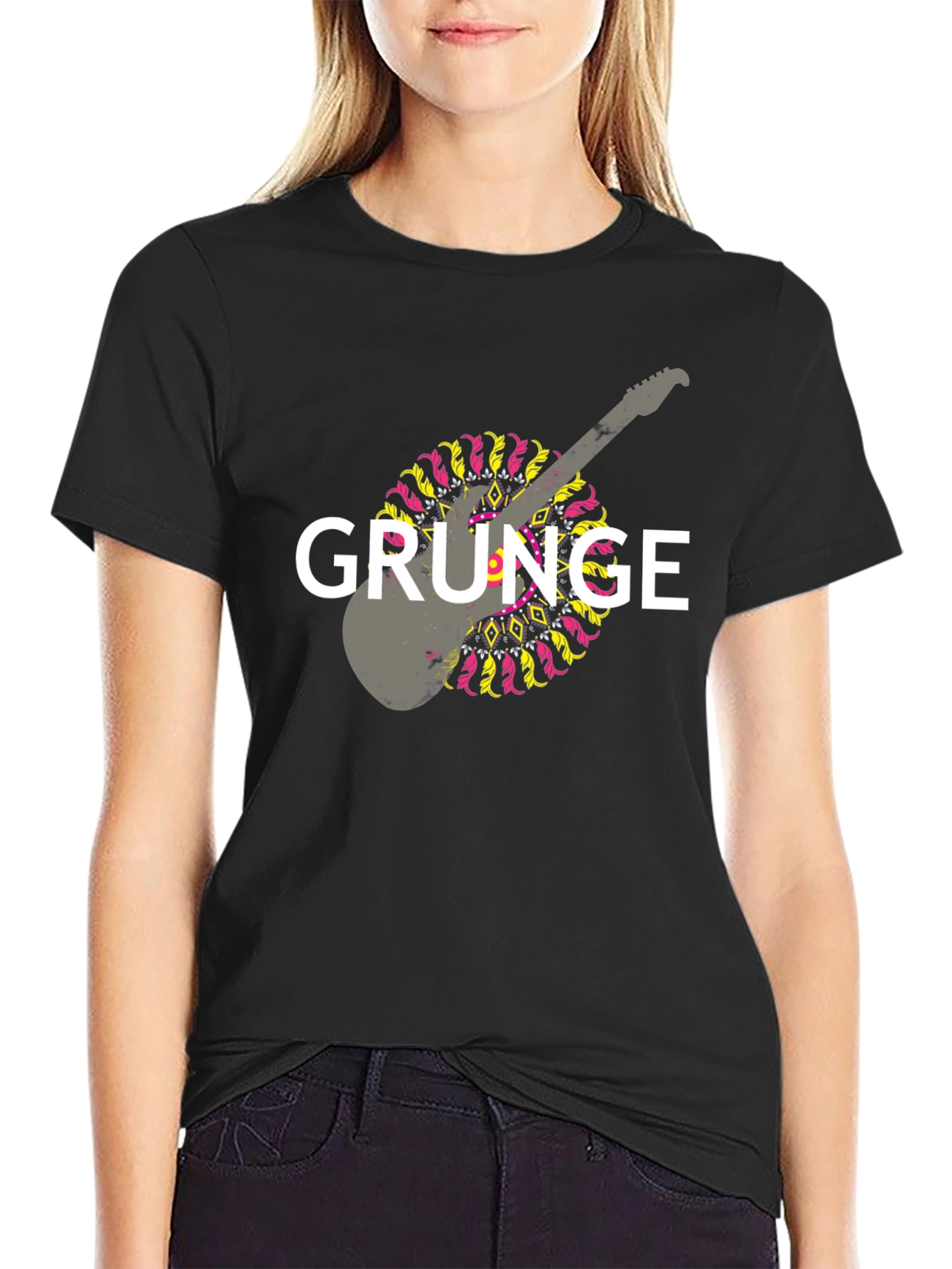 Grunge Guitar Graphic T-Shirt - Black