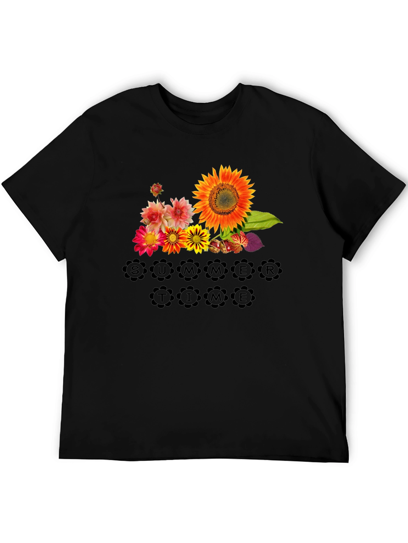 Floral Summertime Graphic Black T-Shirt