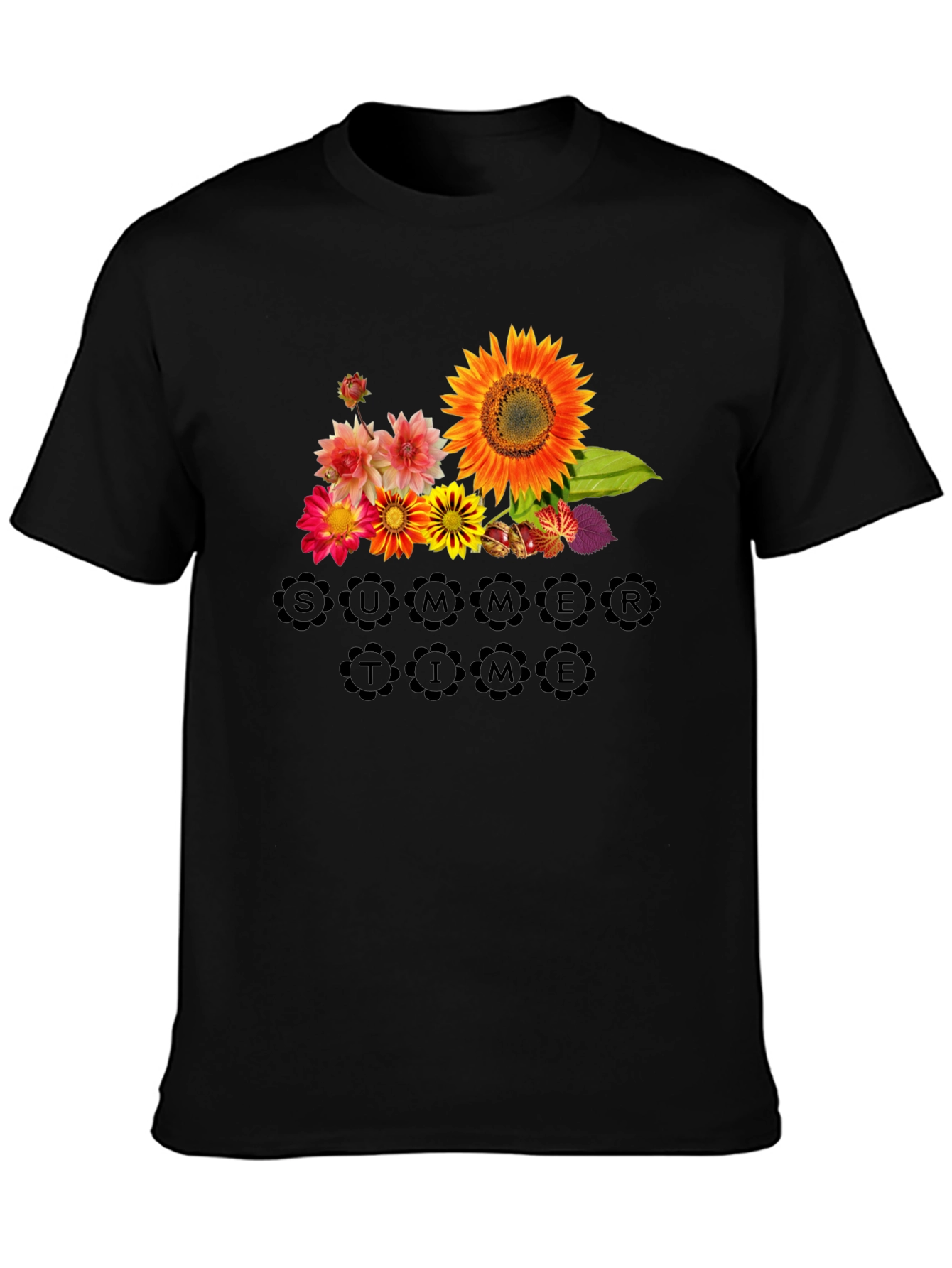 Floral Summertime Graphic Black T-Shirt