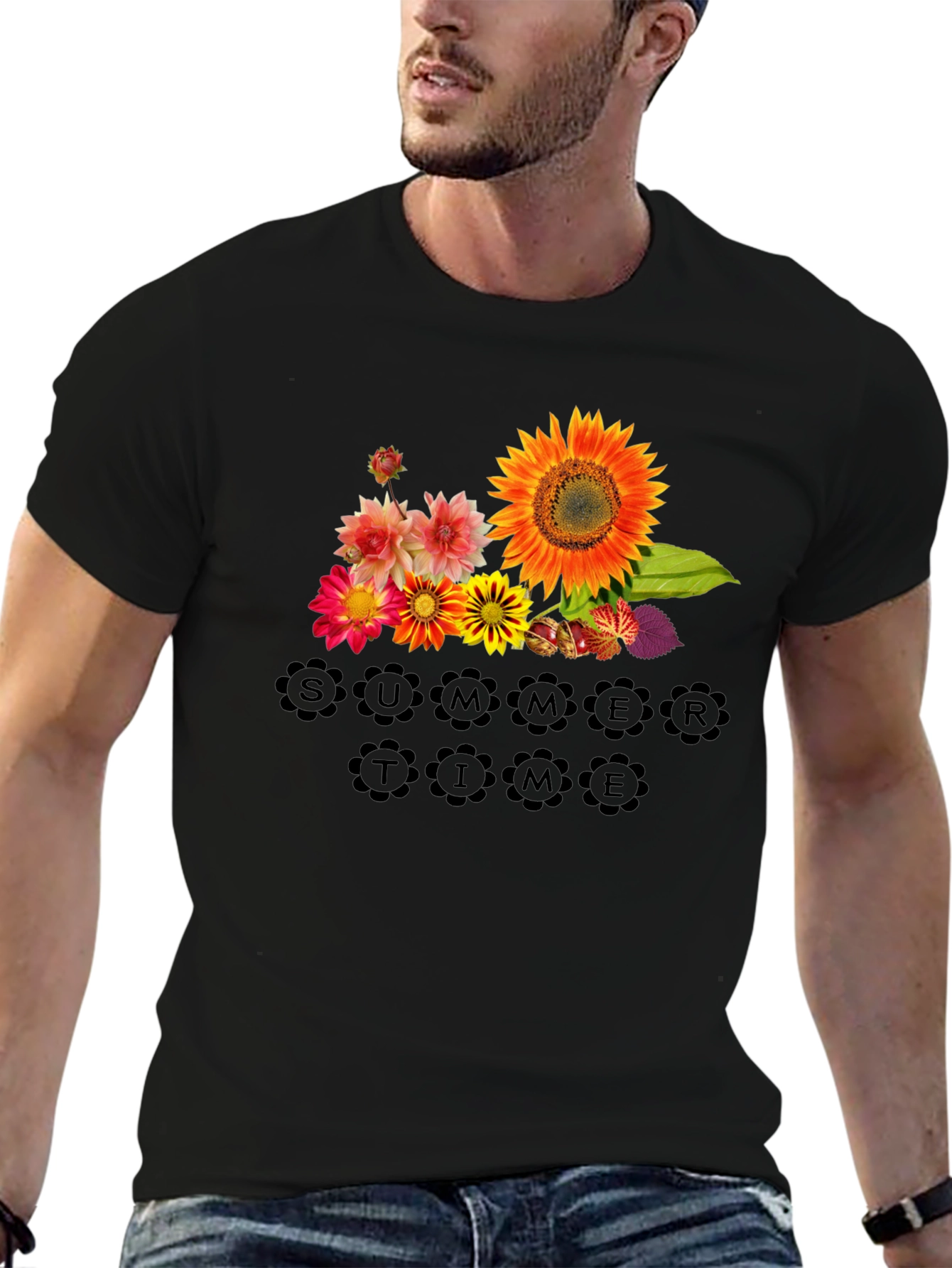 Floral Summertime Graphic Black T-Shirt