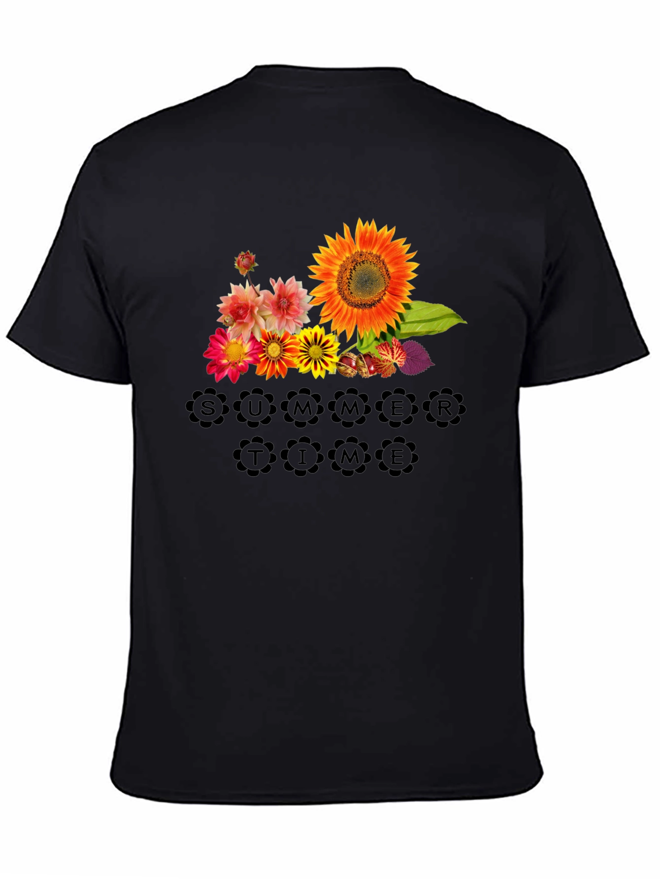 Floral Summertime Graphic Black T-Shirt