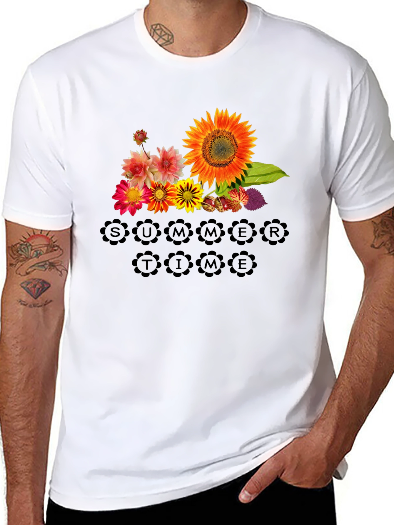 Floral Summertime Graphic Black T-Shirt