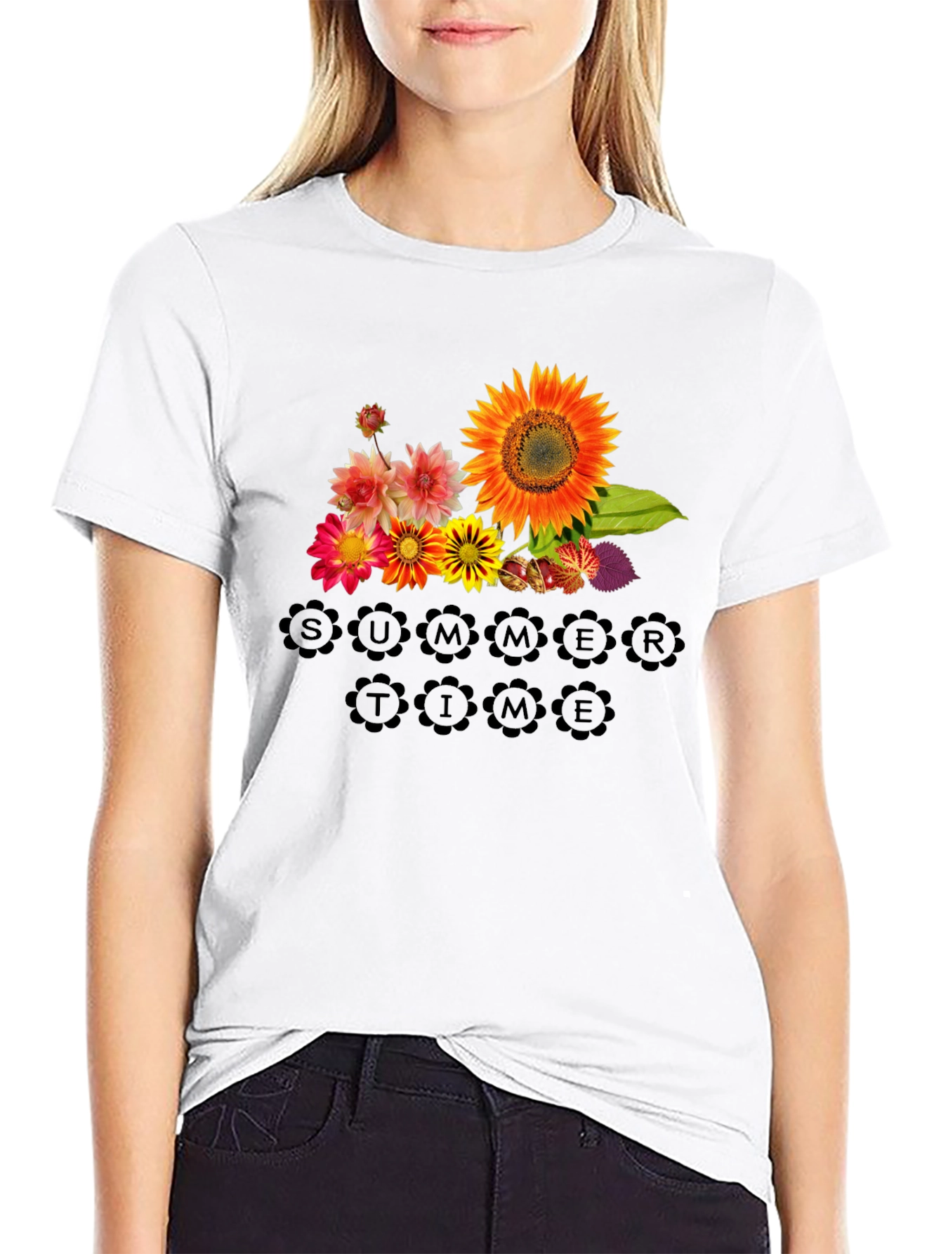 Floral Summertime Graphic Black T-Shirt