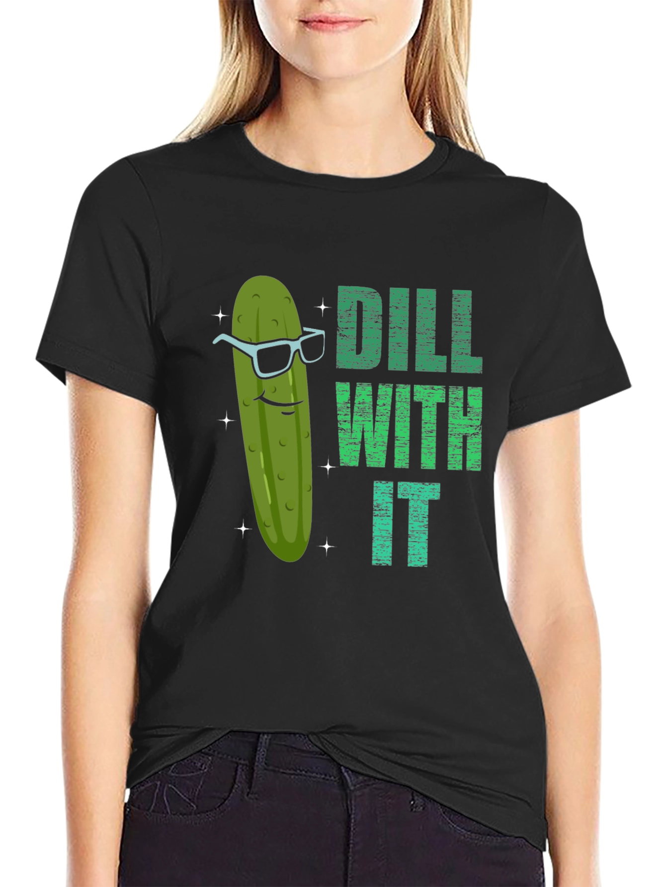 Dill With It Funny Pickle Graphic T-Shirt