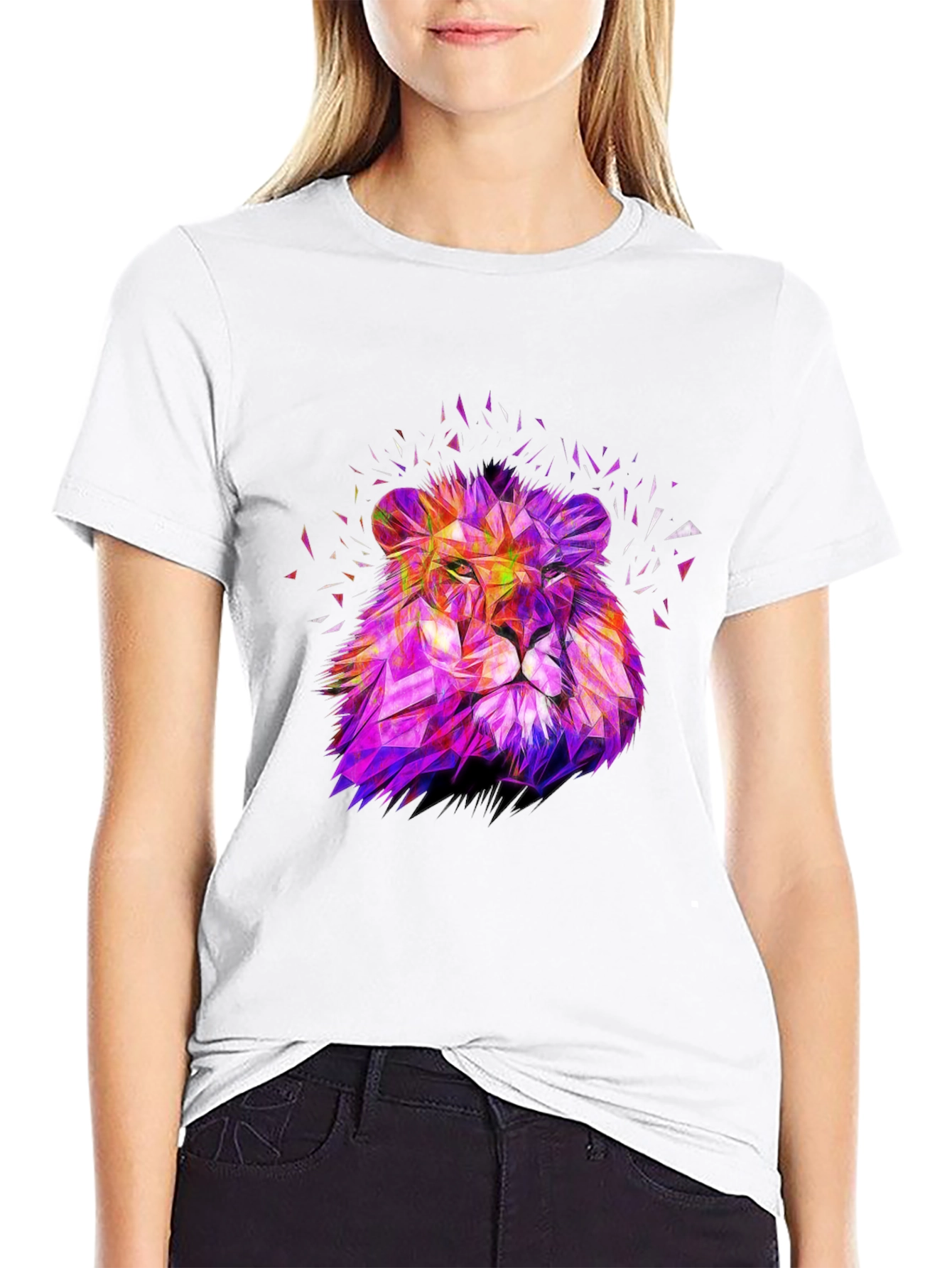 Geometric Lion Graphic Print Tee