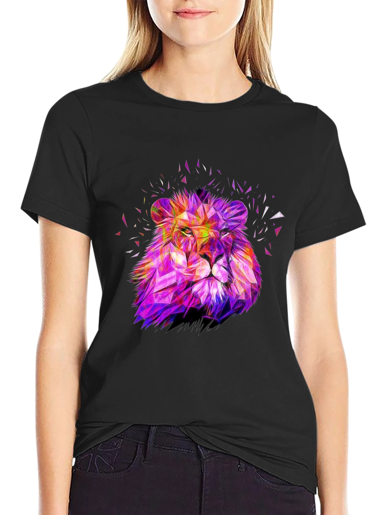 Geometric Lion Graphic Print Tee