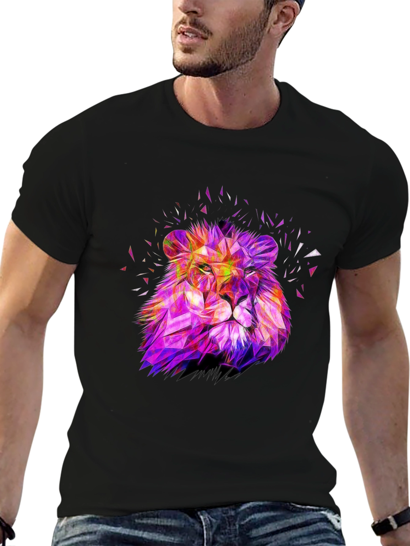 Geometric Lion Graphic Print Tee