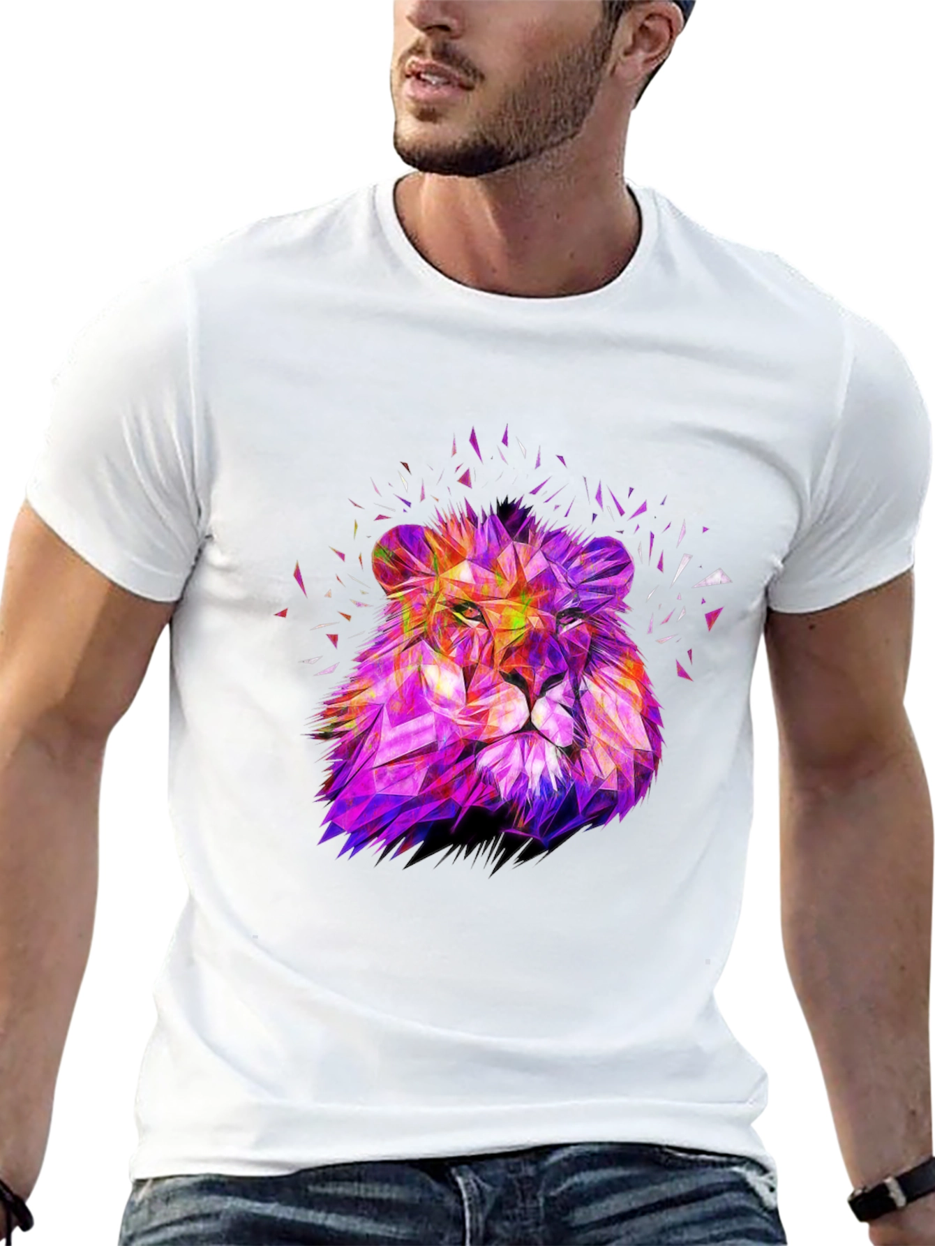 Geometric Lion Graphic Print Tee