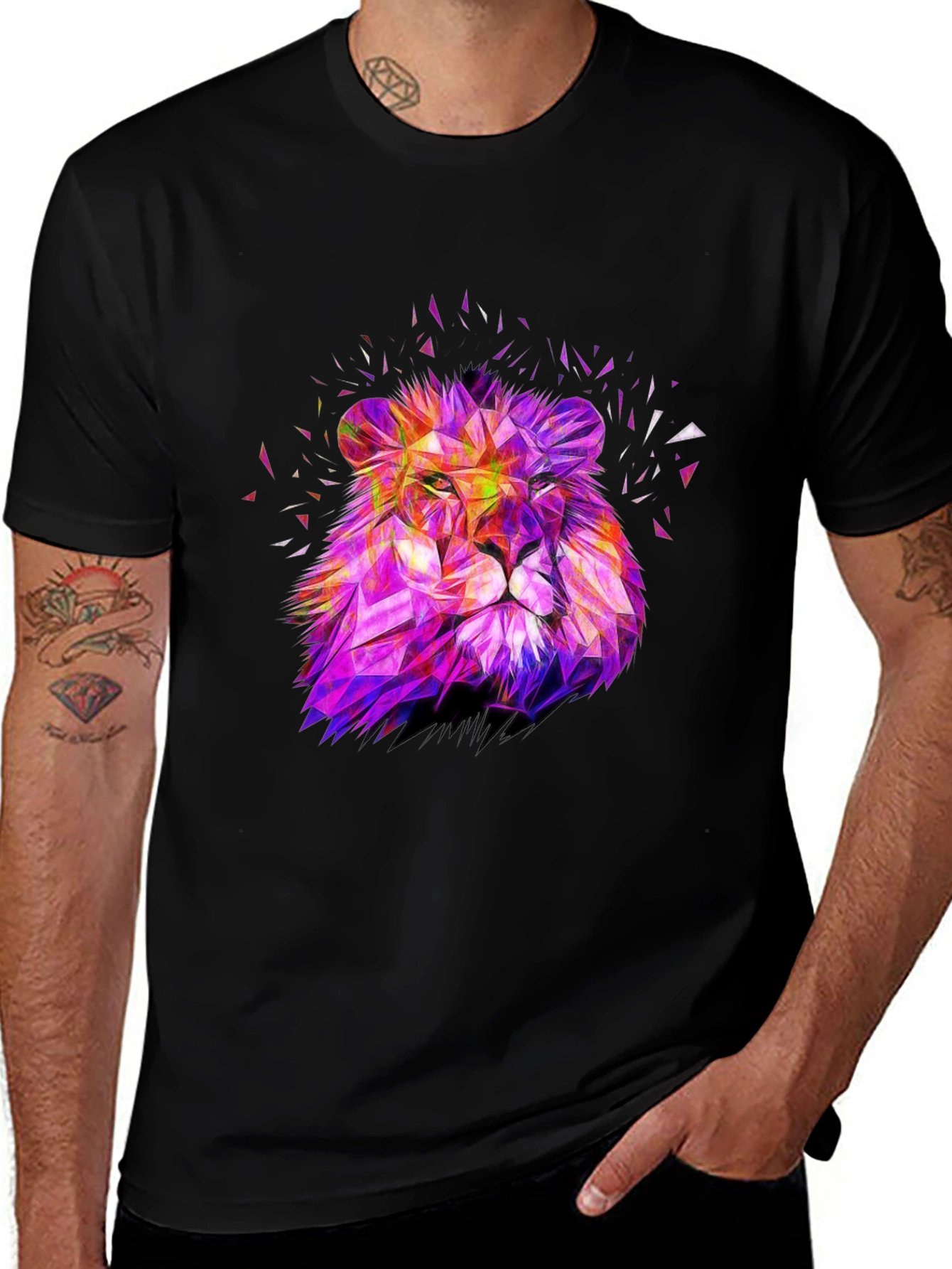 Geometric Lion Graphic Print Tee