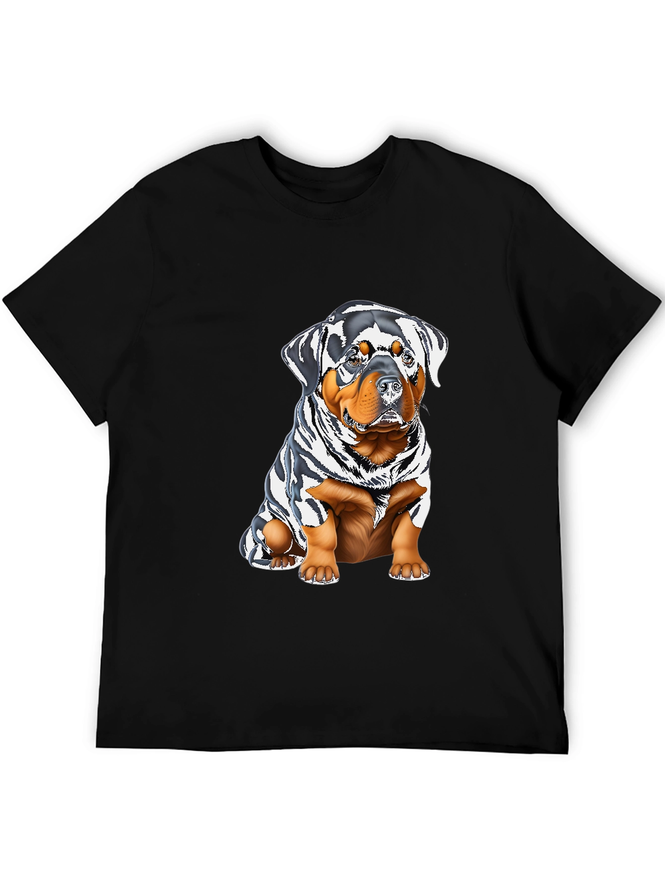 Rottweiler Puppy Graphic Tee - Black Cotton Blend