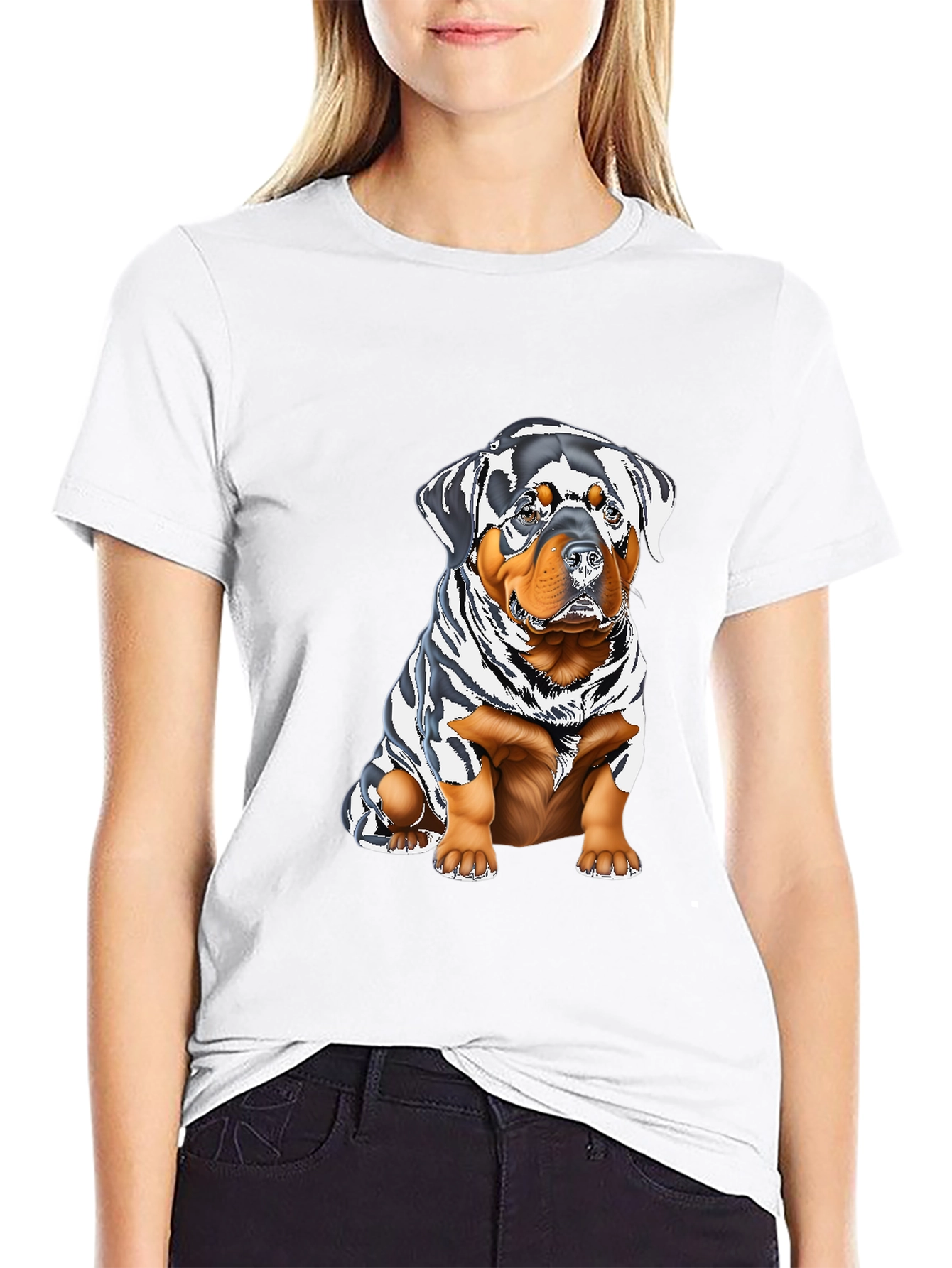 Rottweiler Puppy Graphic Tee - Black Cotton Blend