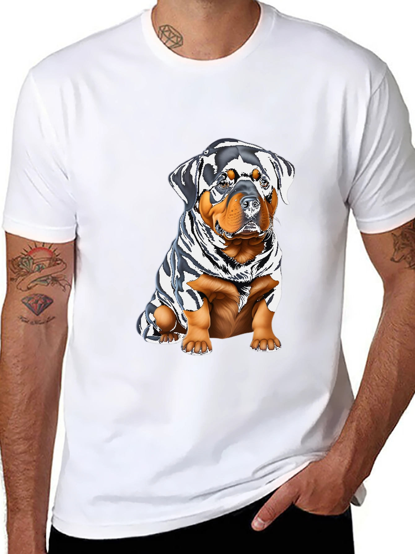 Rottweiler Puppy Graphic Tee - Black Cotton Blend