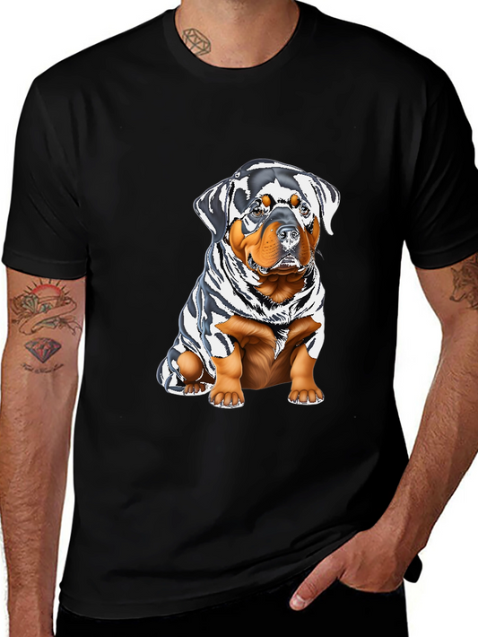 Rottweiler Puppy Graphic Tee - Black Cotton Blend