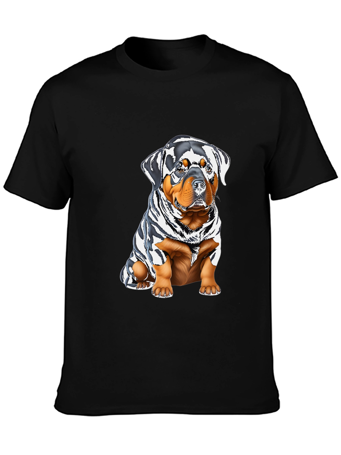 Rottweiler Puppy Graphic Tee - Black Cotton Blend