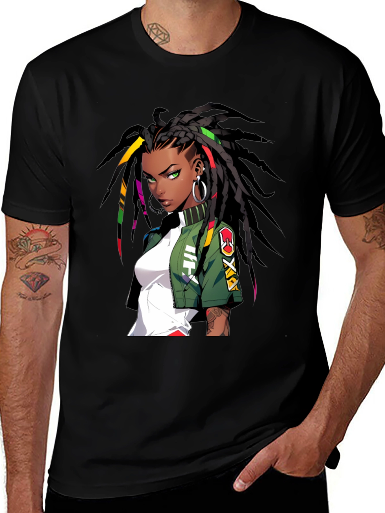 Anime Girl Graphic Print Black T-Shirt