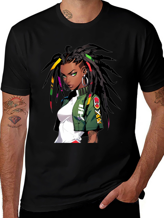 Anime Girl Graphic Print Black T-Shirt