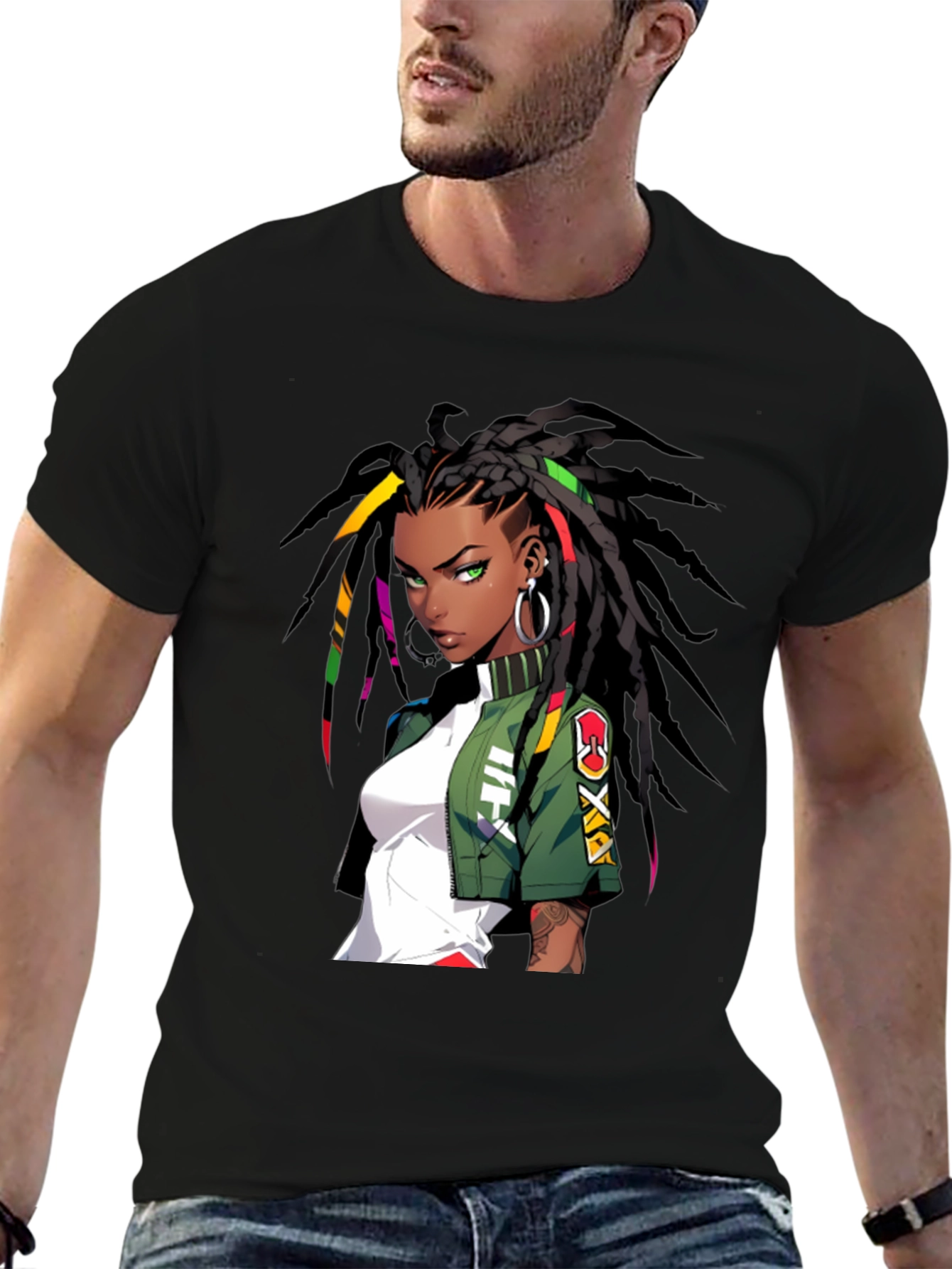 Anime Girl Graphic Print Black T-Shirt