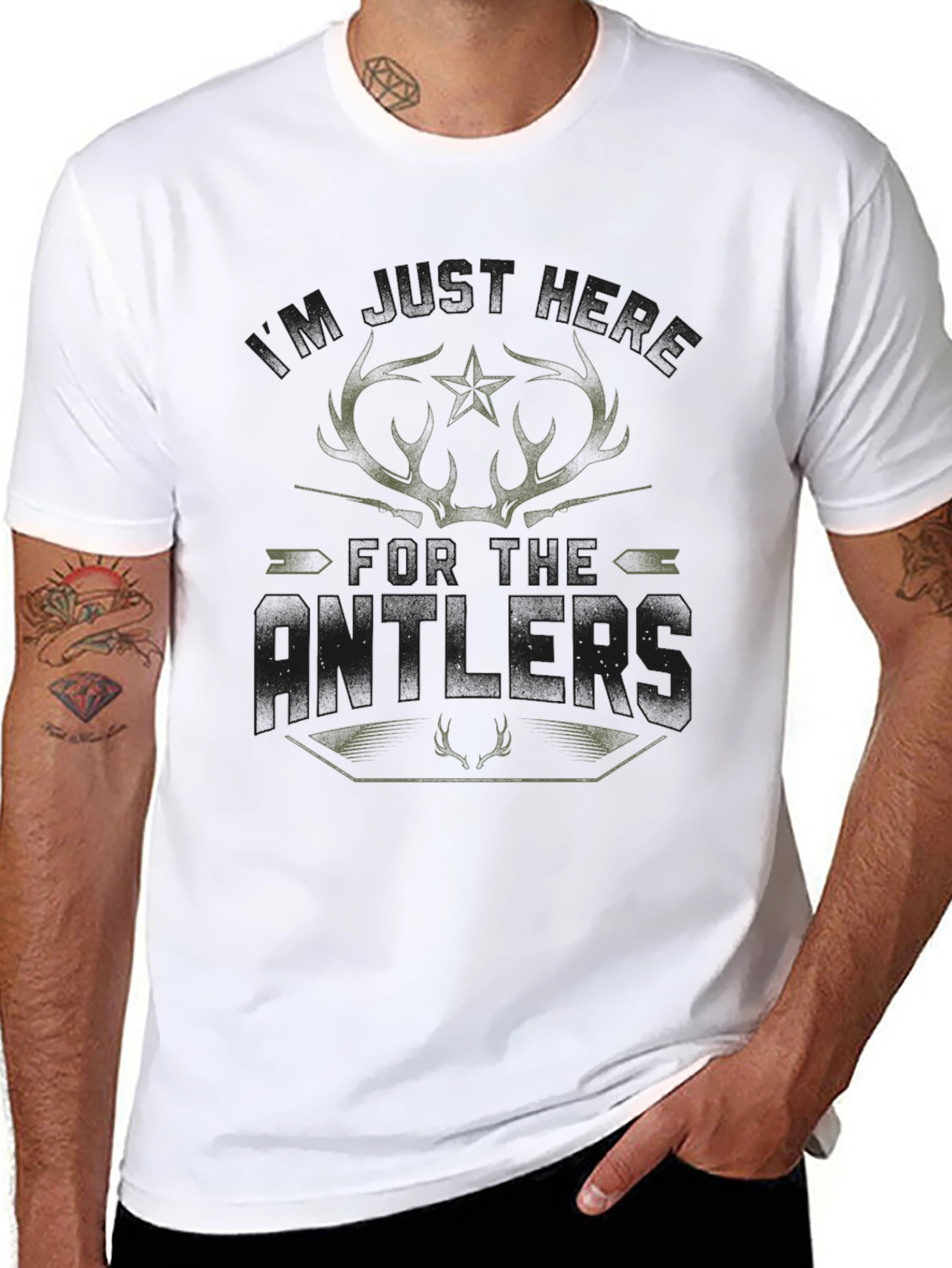 Hunting Antlers T-Shirt - Mens Black Tee