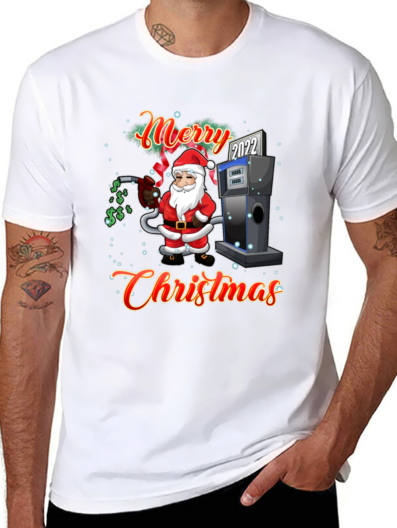Merry Christmas Gas Pump Santa T-Shirt