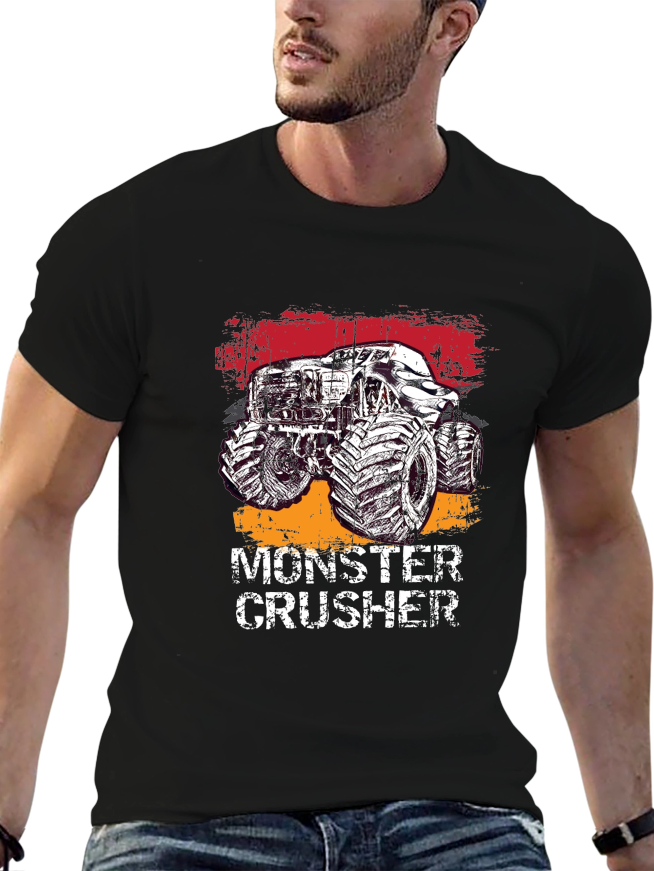 Monster Crusher Graphic Tee - Black Cotton T-Shirt