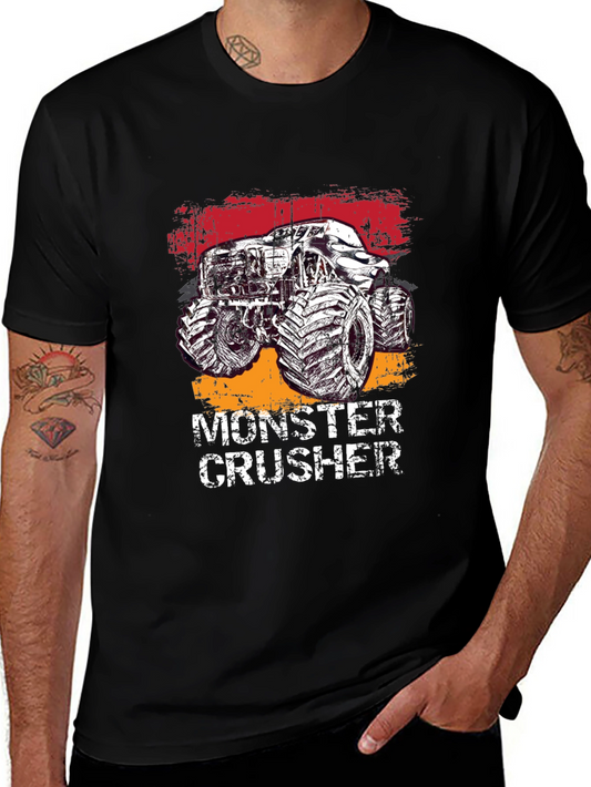 Monster Crusher Graphic Tee - Black Cotton T-Shirt