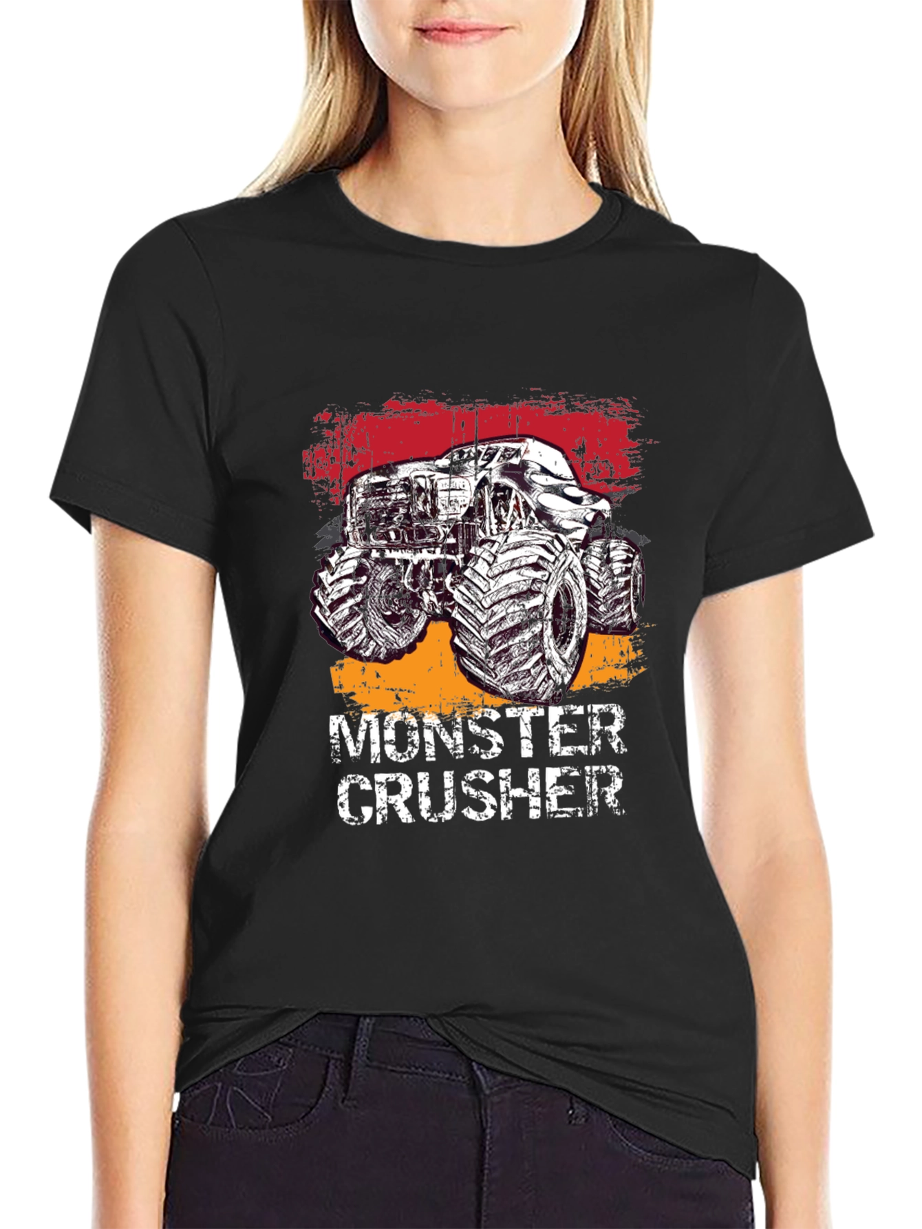Monster Crusher Graphic Tee - Black Cotton T-Shirt