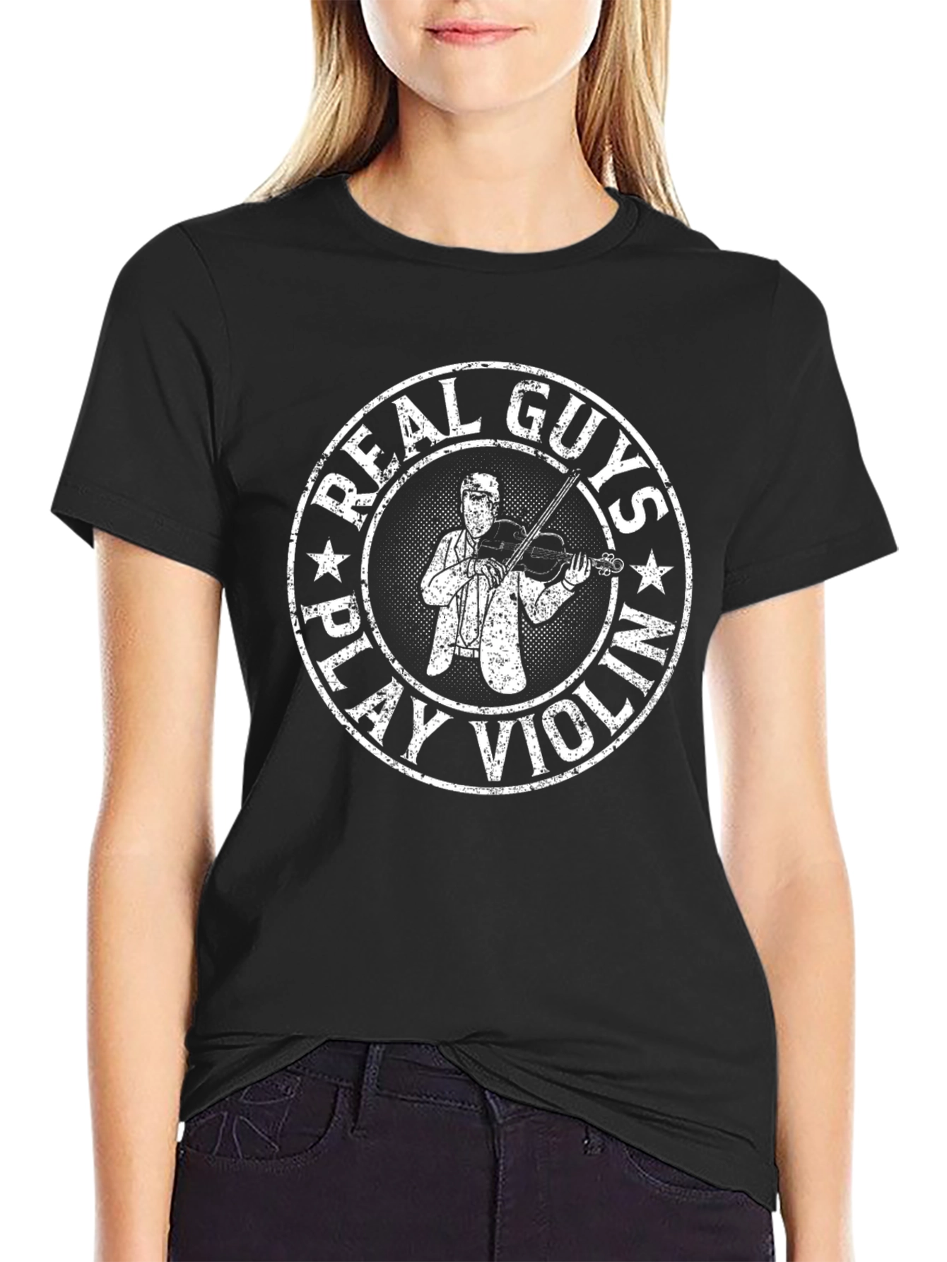 Real Guys Play Violin Graphic Tee - Black