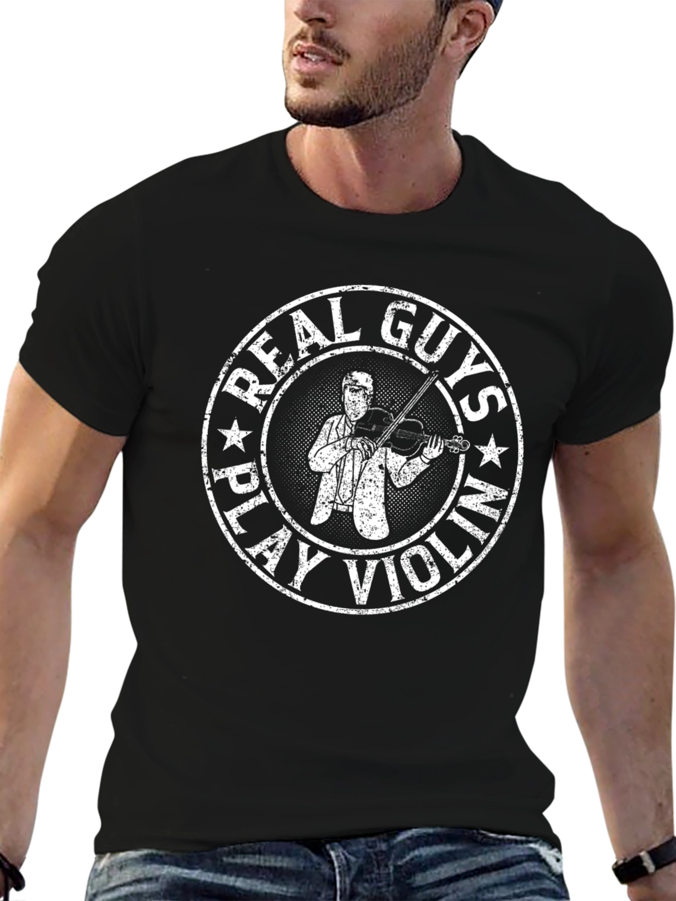 Real Guys Play Violin Graphic Tee - Black