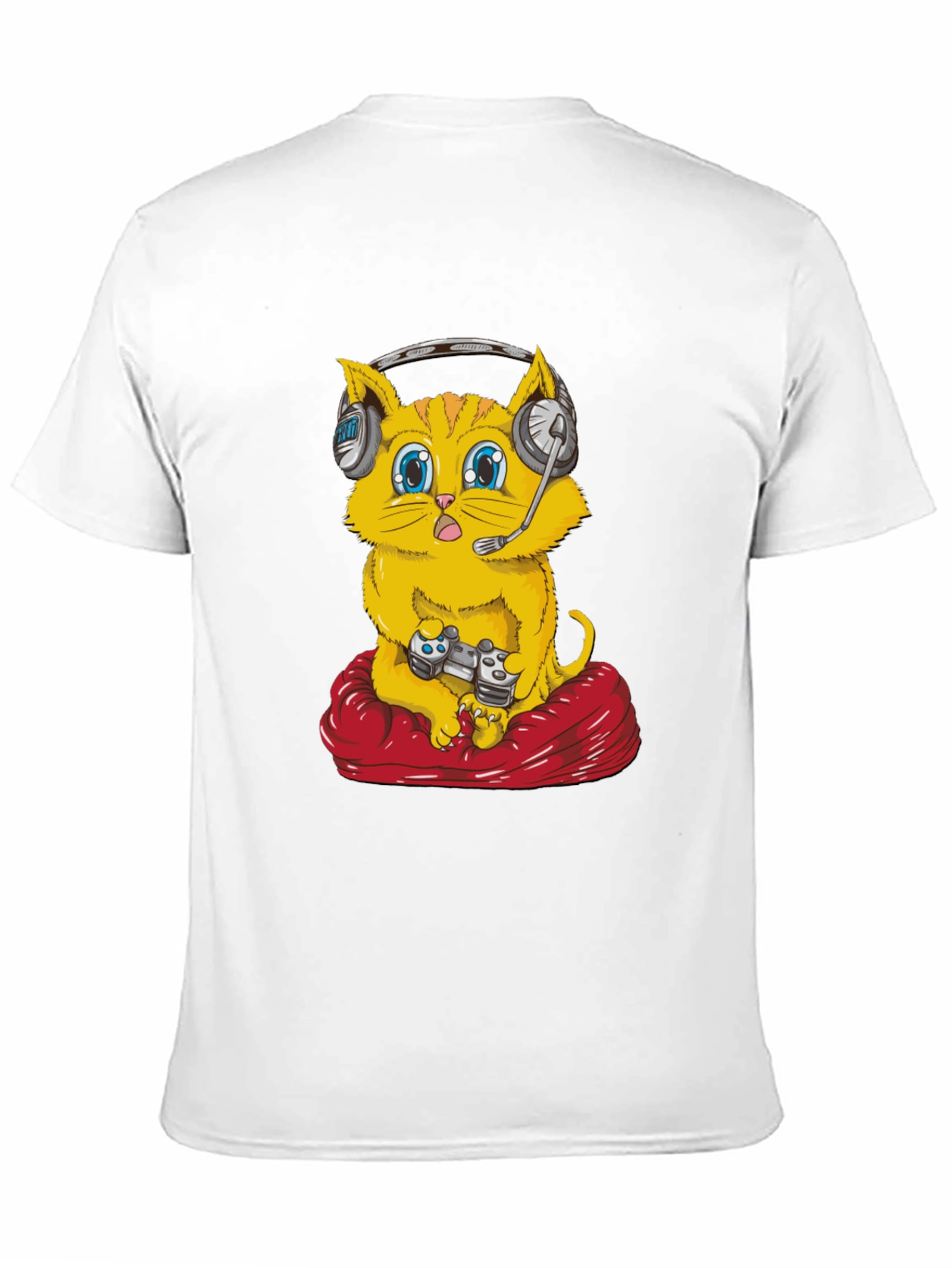 Gamer Cat T-Shirt - Gaming Headset Controller Red Cushion