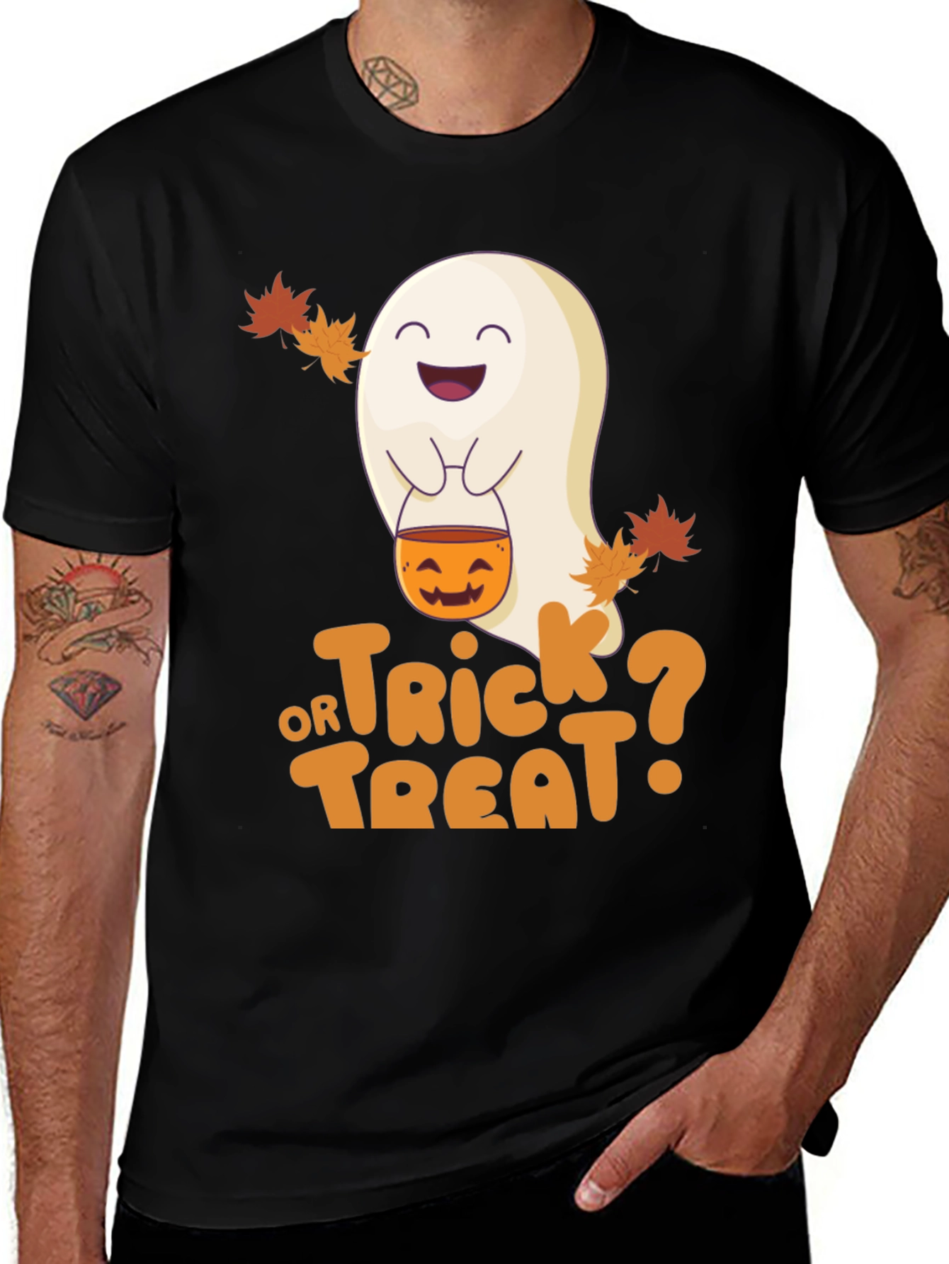 Halloween Ghost Trick or Treat Black T-Shirt