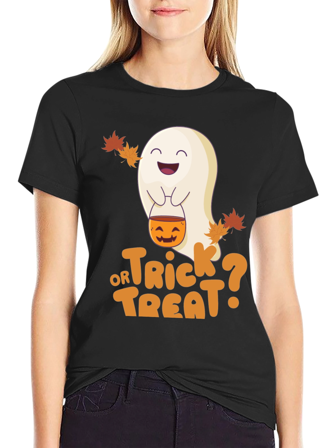 Halloween Ghost Trick or Treat Black T-Shirt