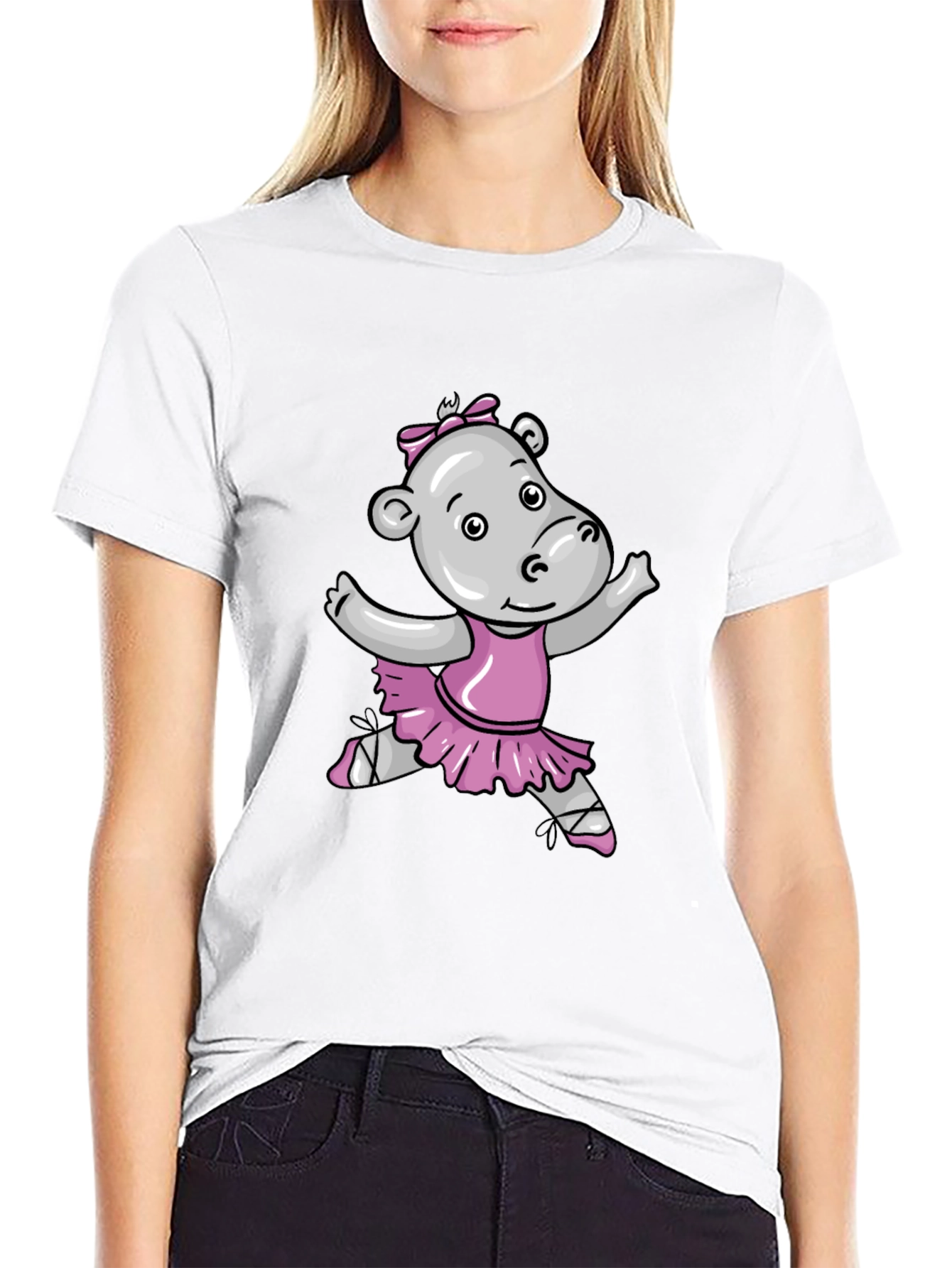 Hippo Ballerina Graphic Tee - Soft Cotton Black T-Shirt