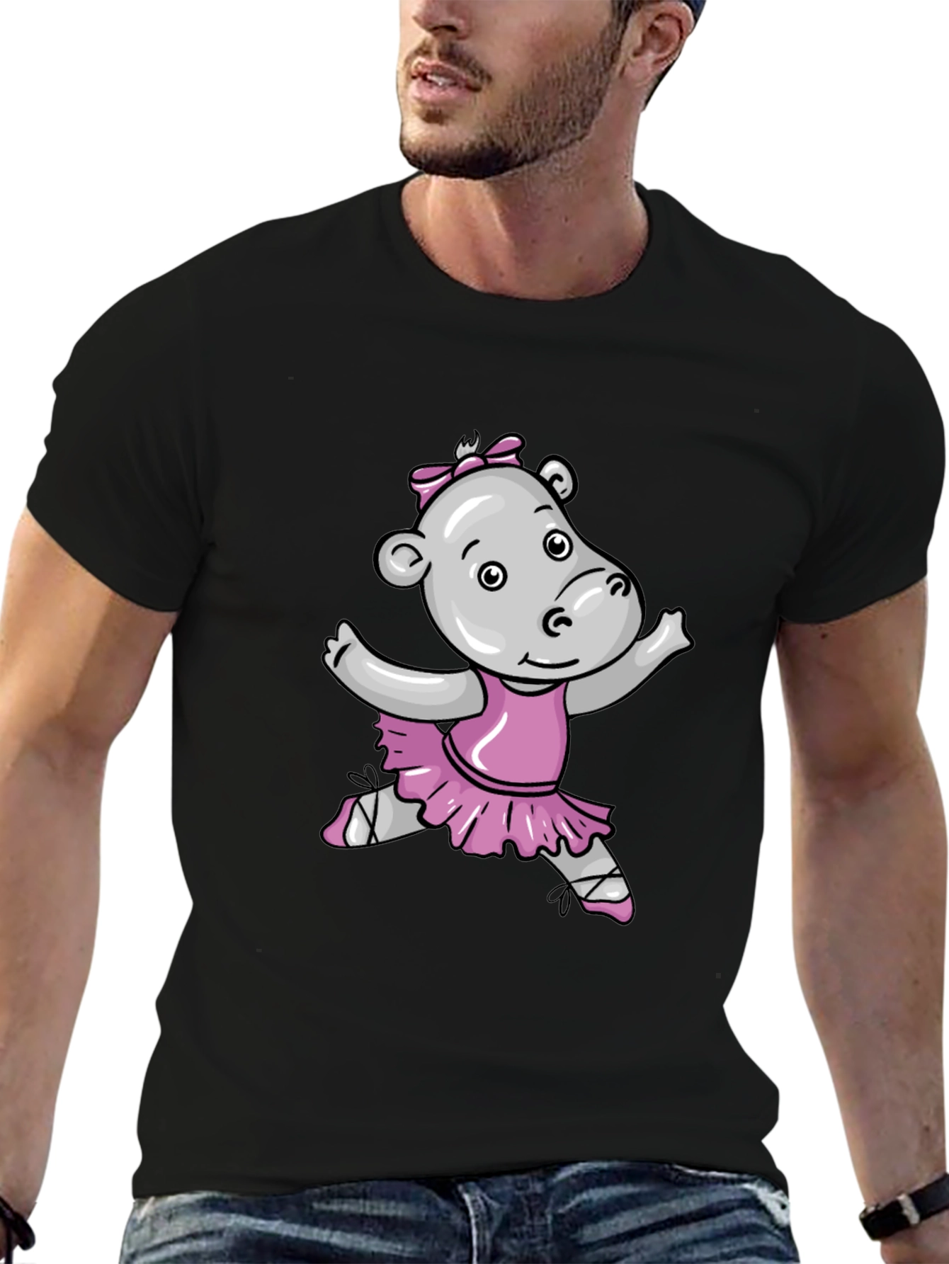 Hippo Ballerina Graphic Tee - Soft Cotton Black T-Shirt