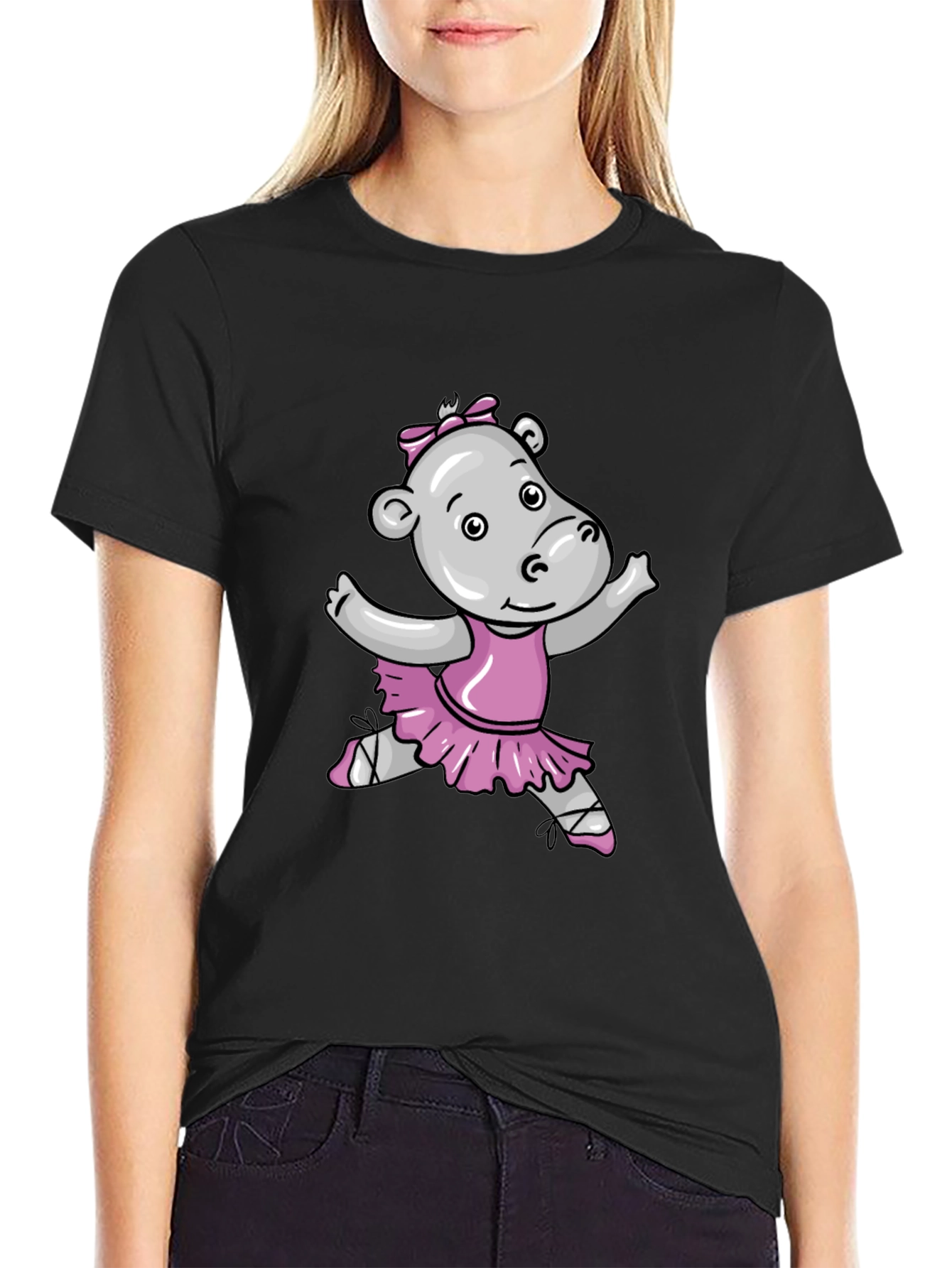 Hippo Ballerina Graphic Tee - Soft Cotton Black T-Shirt