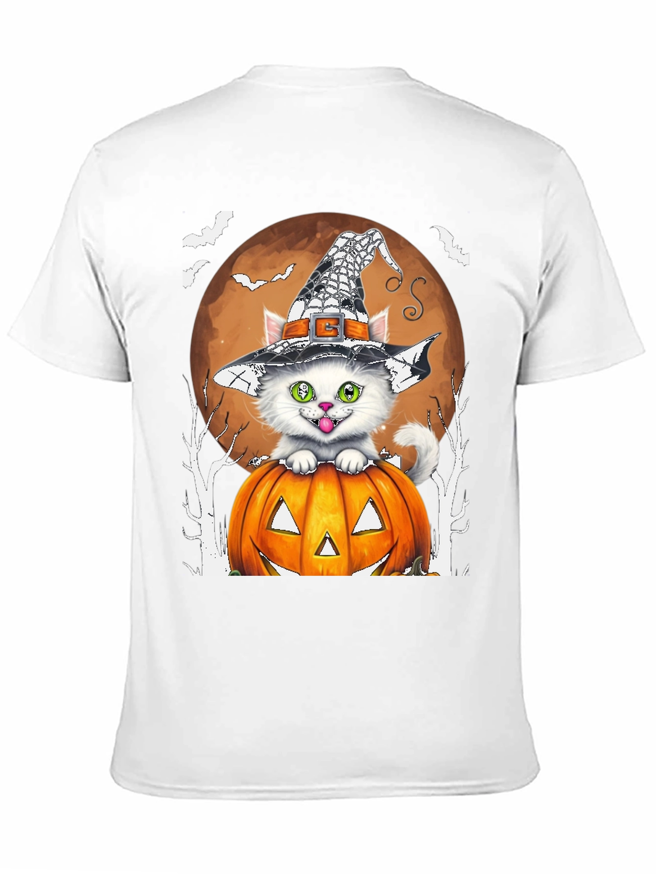 Halloween Cat T-Shirt - Witch Hat & Pumpkin