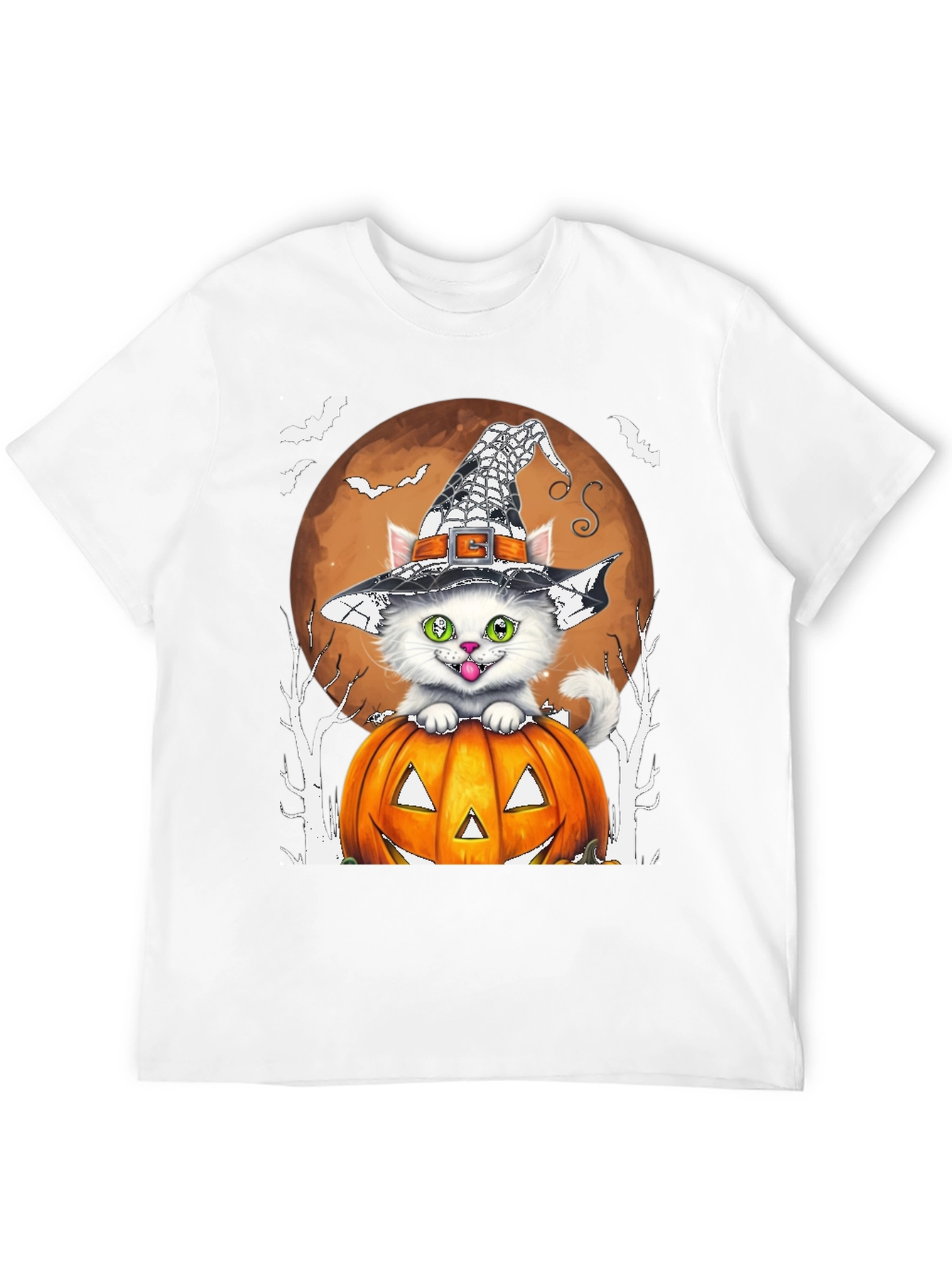 Halloween Cat T-Shirt - Witch Hat & Pumpkin
