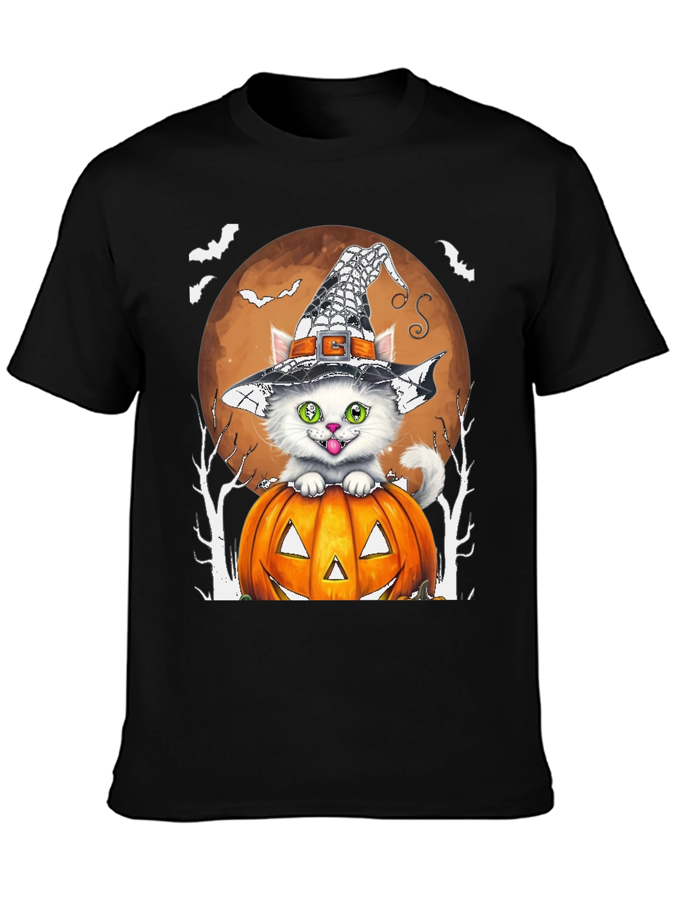 Halloween Cat T-Shirt - Witch Hat & Pumpkin