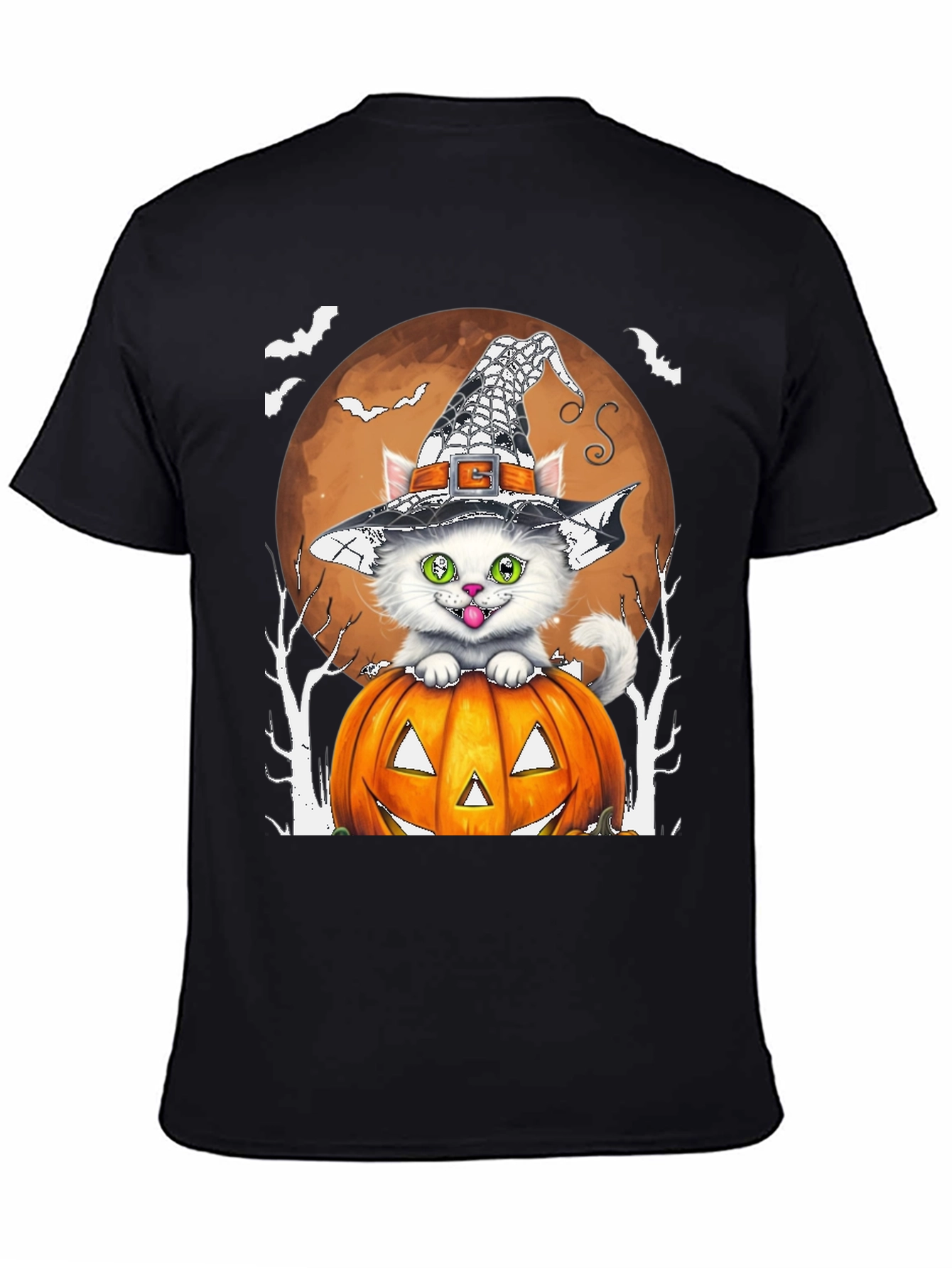 Halloween Cat T-Shirt - Witch Hat & Pumpkin