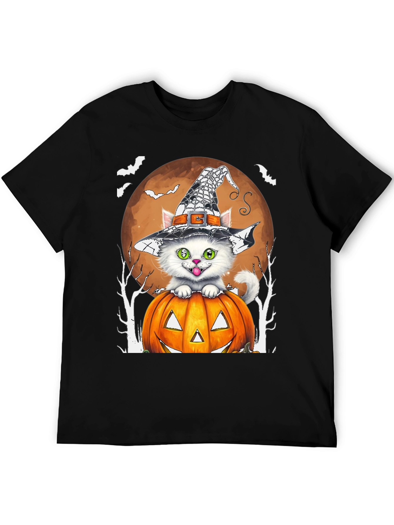 Halloween Cat T-Shirt - Witch Hat & Pumpkin