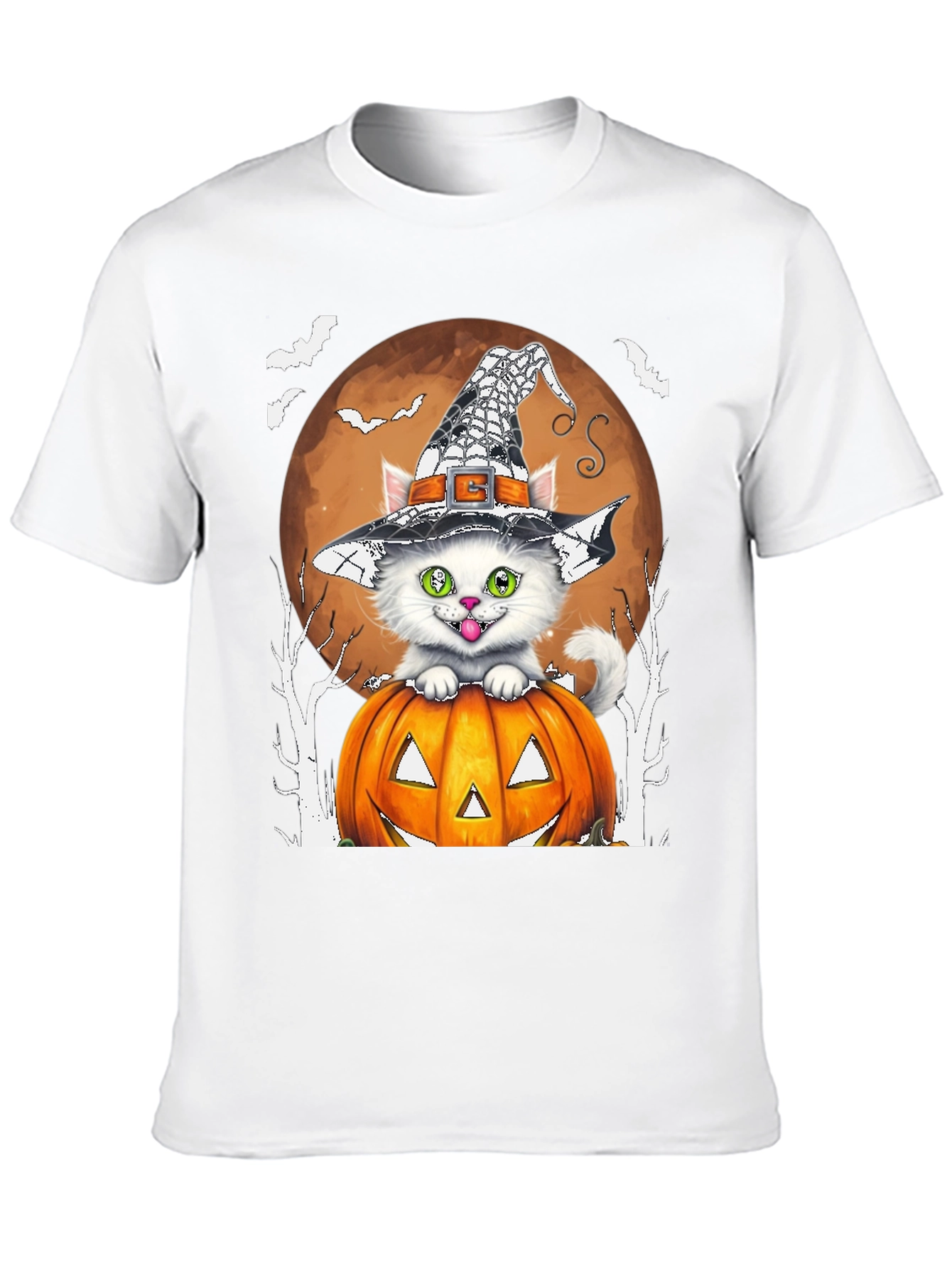 Halloween Cat T-Shirt - Witch Hat & Pumpkin