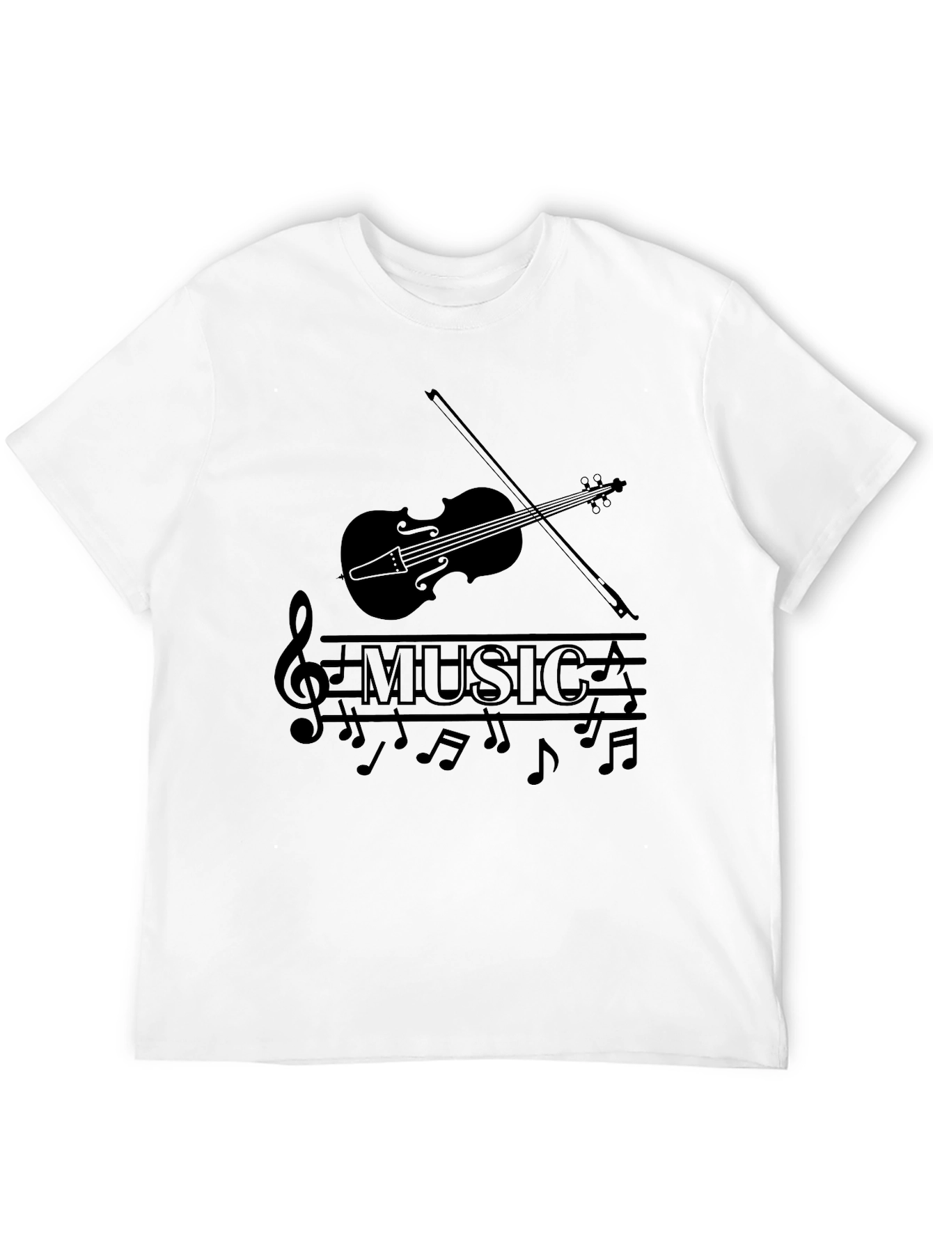 Music Lovers Black T-Shirt - Violin & Notes Design
