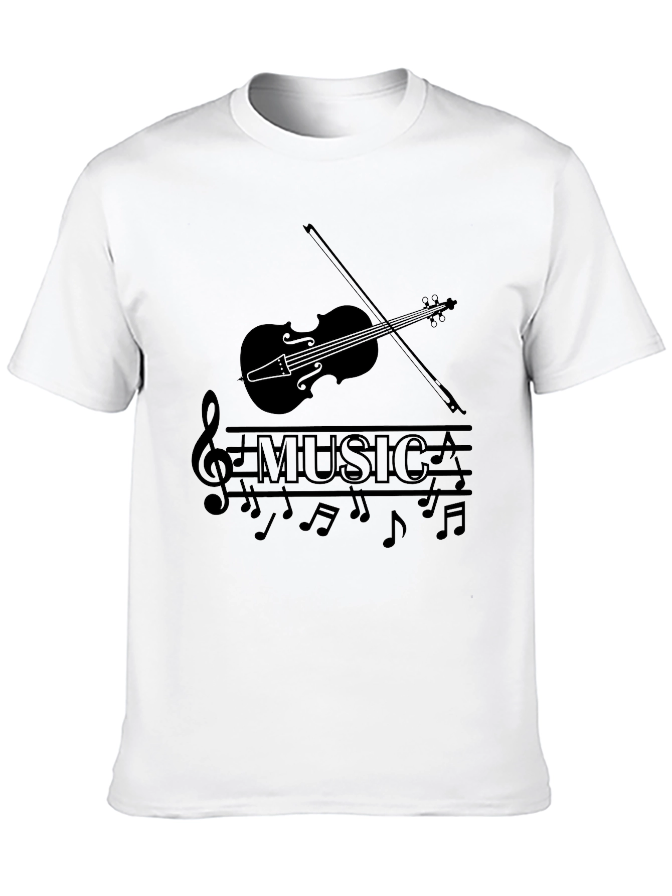 Music Lovers Black T-Shirt - Violin & Notes Design