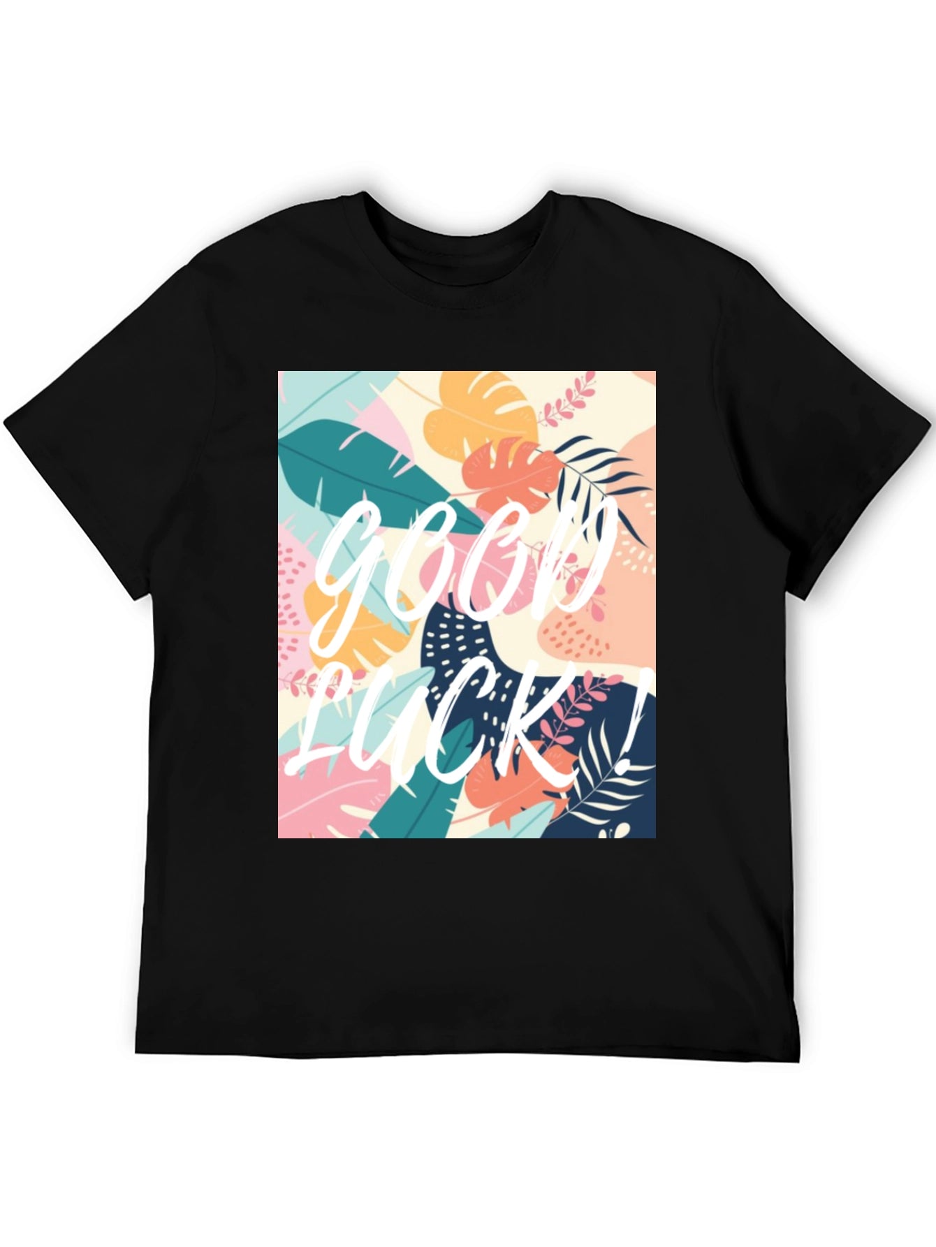 Good Luck Tropical Graphic Tee - Black Casual T-Shirt